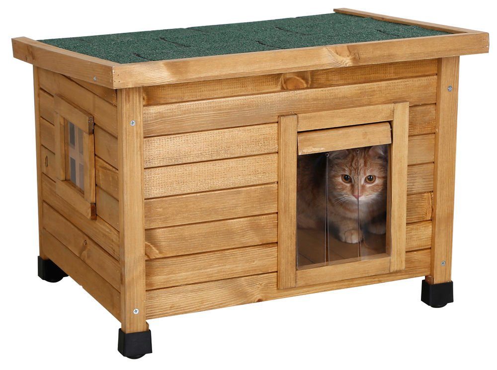 Kerbl Tierhaus Kerbl Katzenhaus Rustica KatzenhŸtte aus Holz SchwingtŸre mit Lamellen