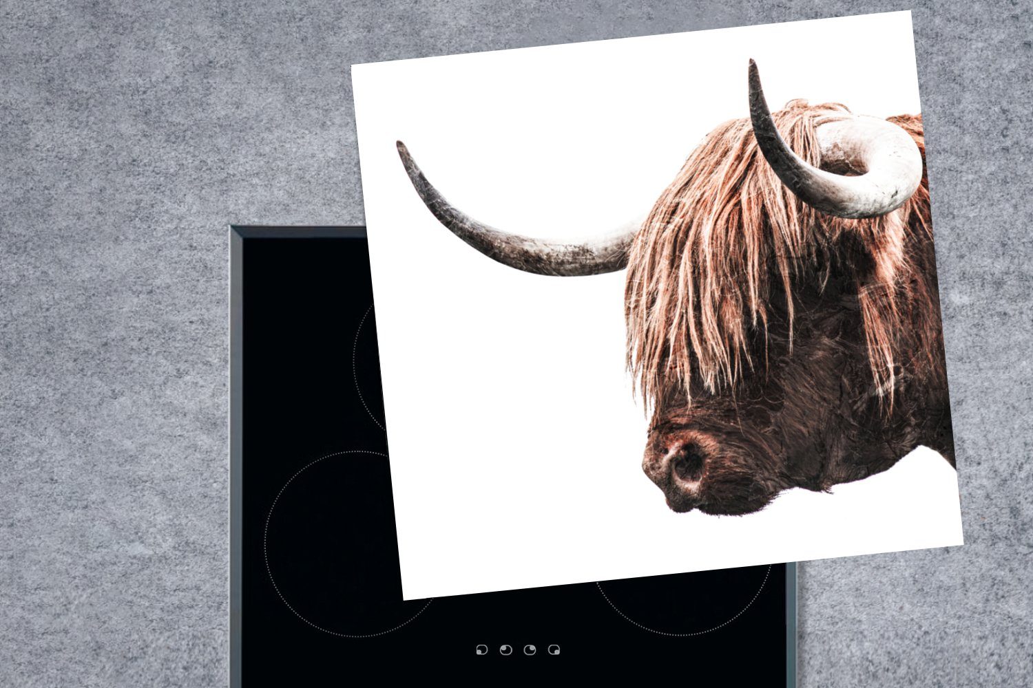 MuchoWow Herdblende-/Abdeckplatte 78x78 (1 Tiere Vinyl, - Schottische Kühe, küche Arbeitsplatte Ceranfeldabdeckung, - für Highlander cm, tlg)