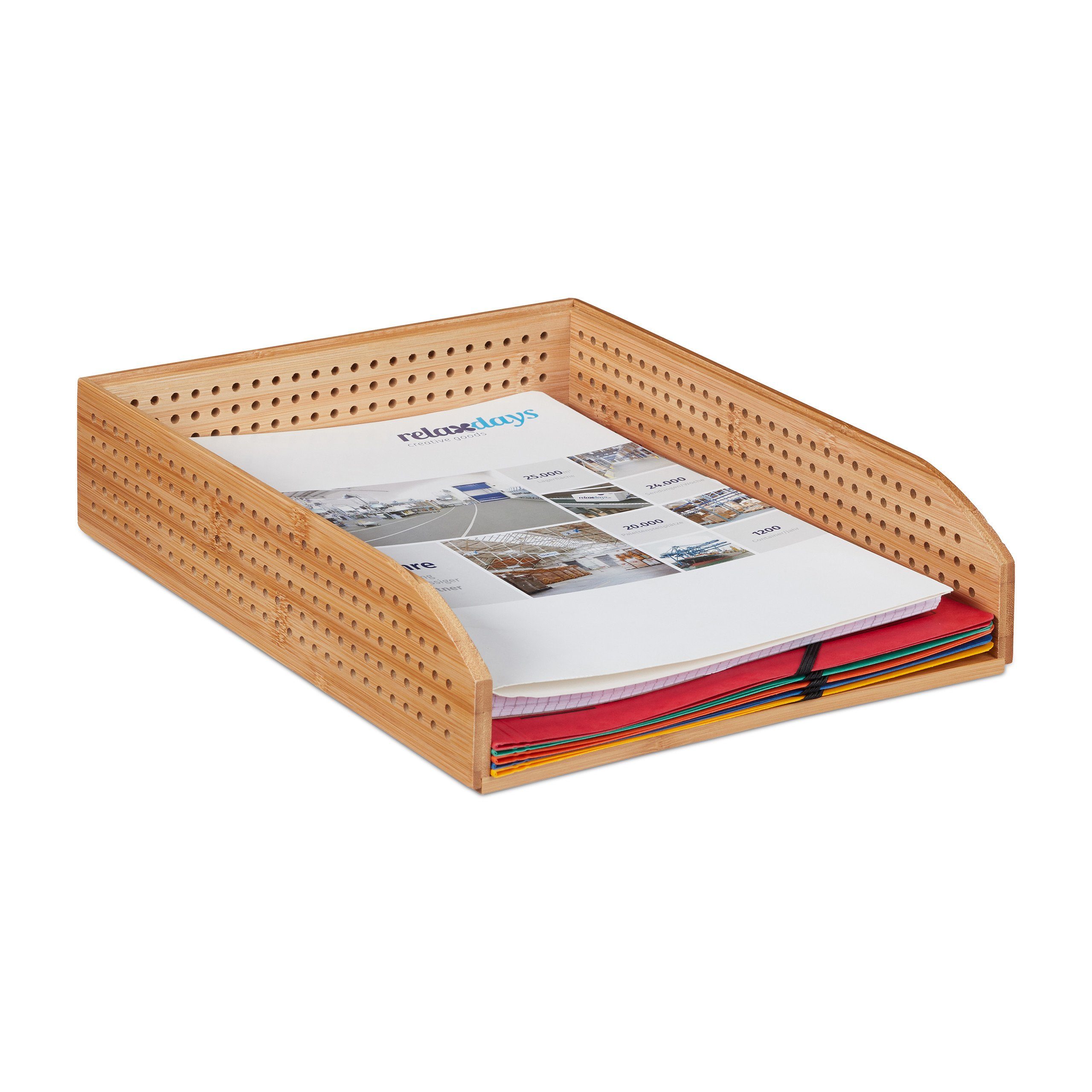 relaxdays Briefablage 2 x Dokumentenablage Bambus perforiert (1-St)