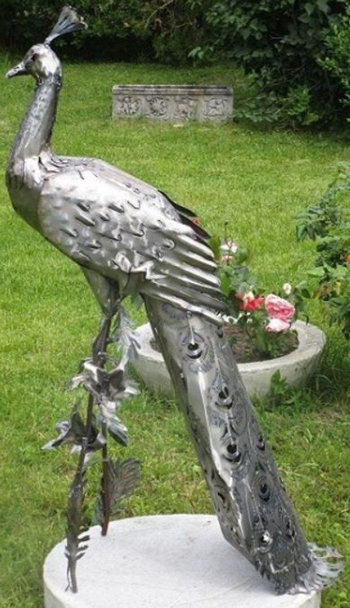 x Gartendeko Skulptur Gartenfigur H. Edelstahl Wetterbeständige 75 - Pfau 118 Gartendeko Figur 50 - Silber Elegante x Skulptur Padrino cm Casa