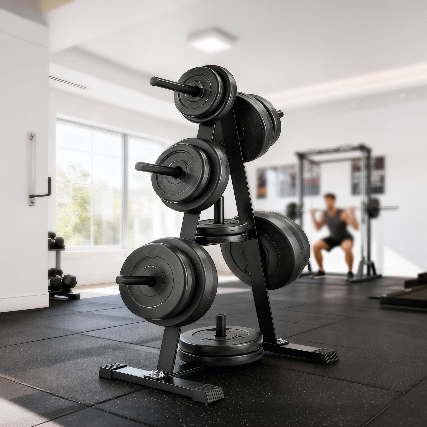 tectake Hantelbank Fitnessbank, bodenschonende Kunststoffkappen, Belastbarkeit 200 kg, (Trainingsbank, in schwarz), Mit 7 Aufnahmen, Scheibenaufnahme 25 mm, platzsparend, fester Stand