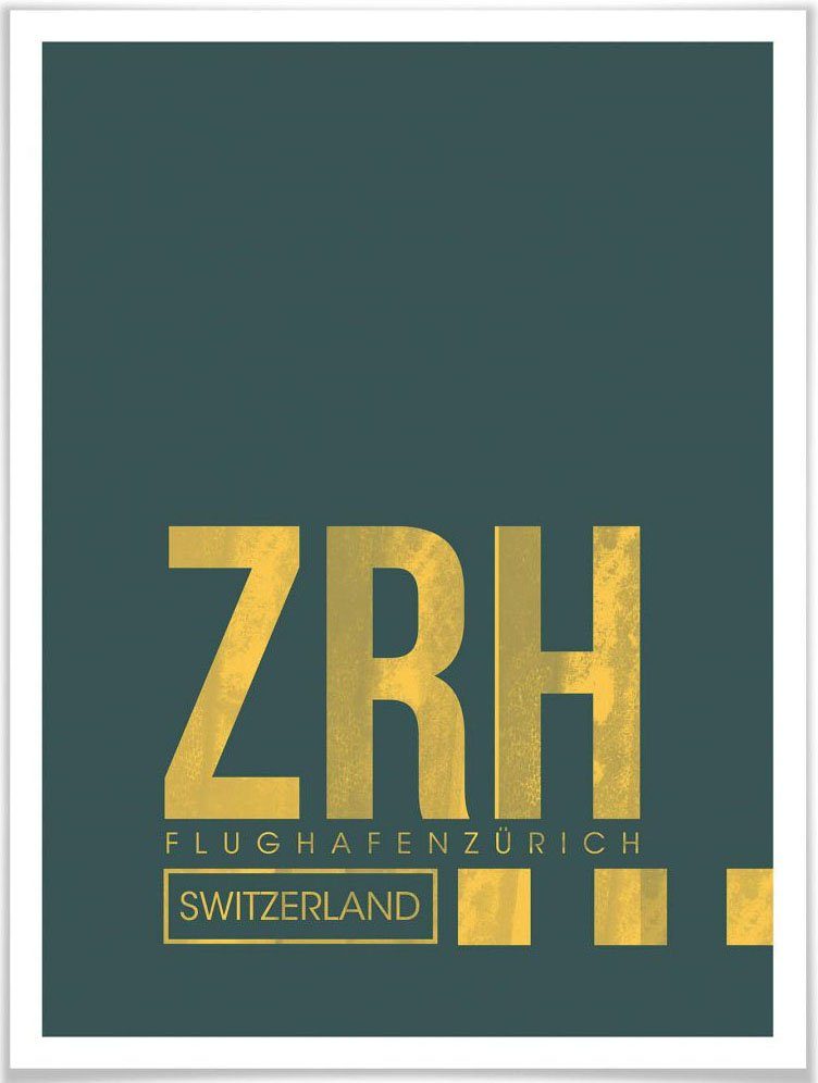 (1 ZRH Zürich, Wall-Art Wandposter Poster, Poster Flughafen St), Wandbild, Flughafen Bild, Wandbild
