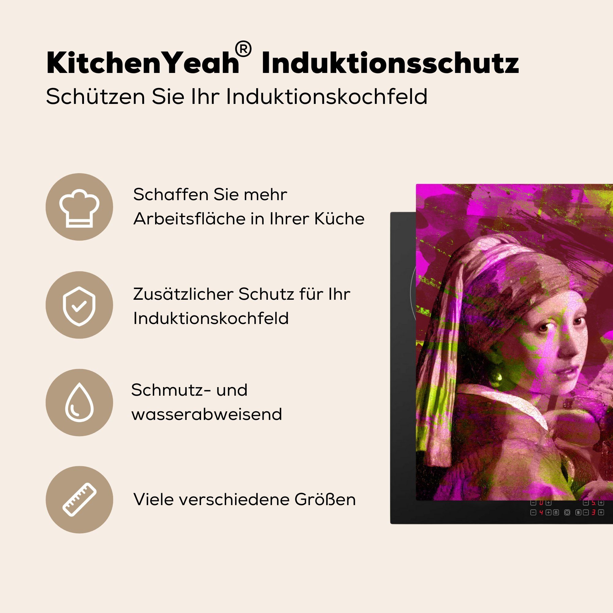 Neon, Induktionskochfeld Malerei (1 die Collage Herdblende-/Abdeckplatte 81x52 für tlg), Vinyl, - Ceranfeldabdeckung - küche, MuchoWow cm, Schutz