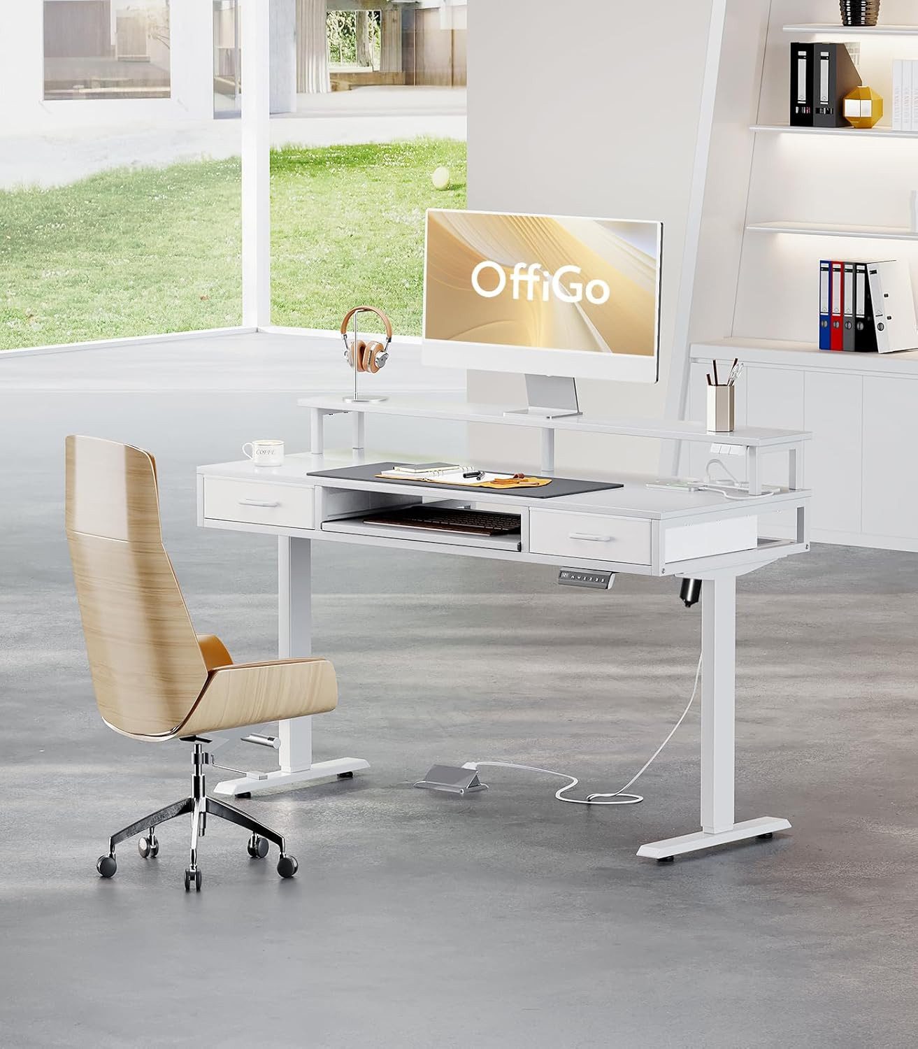 ODK Schreibtisch Elektrischer Schreibtisch mit Schubladen une Monitorstände günstig online kaufen