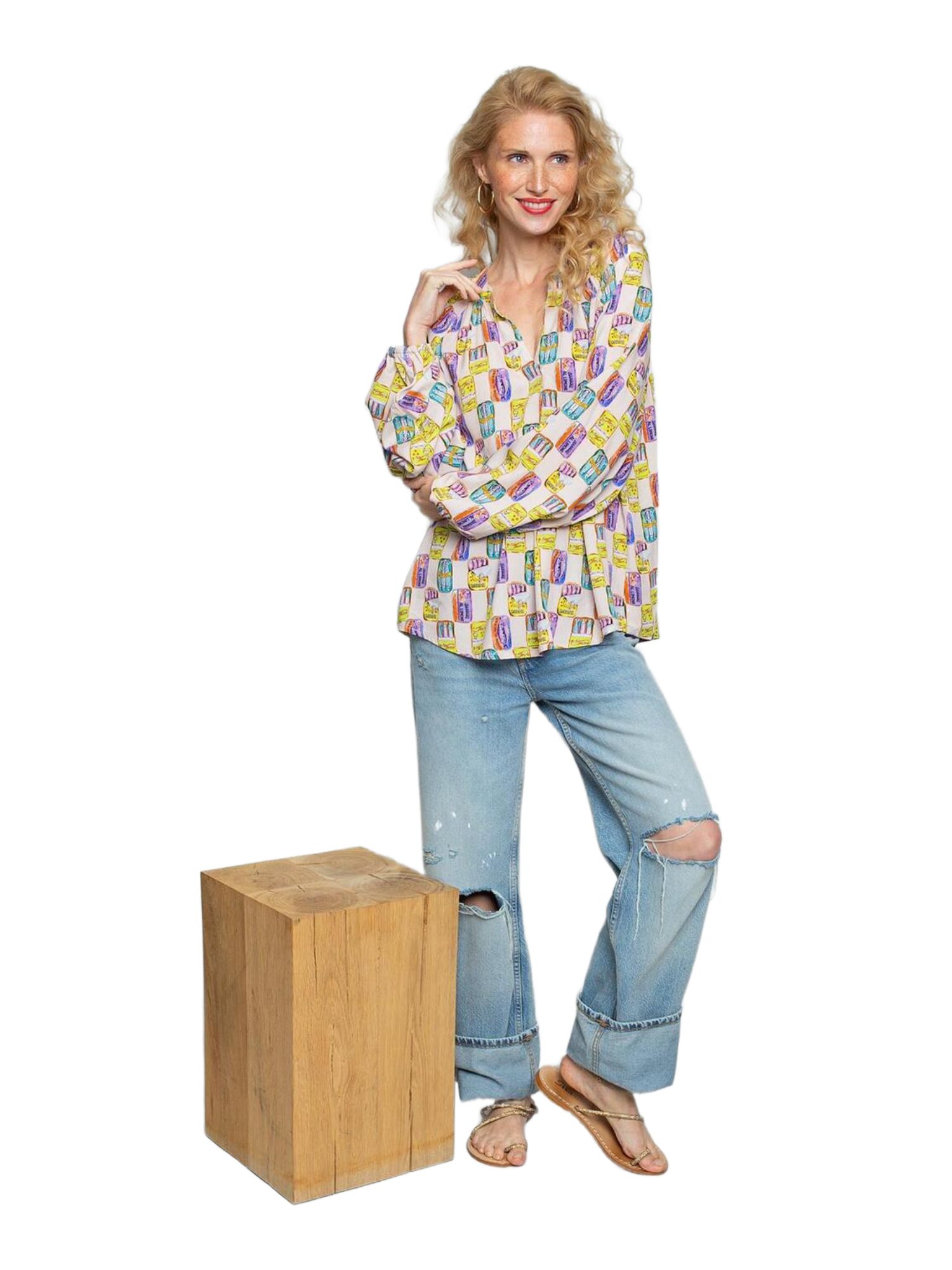 Emily Van Den Bergh Blusenshirt bunt,Casual,Viskose,Bunt,V-Ausschnitt,Lang,Casual Fit
