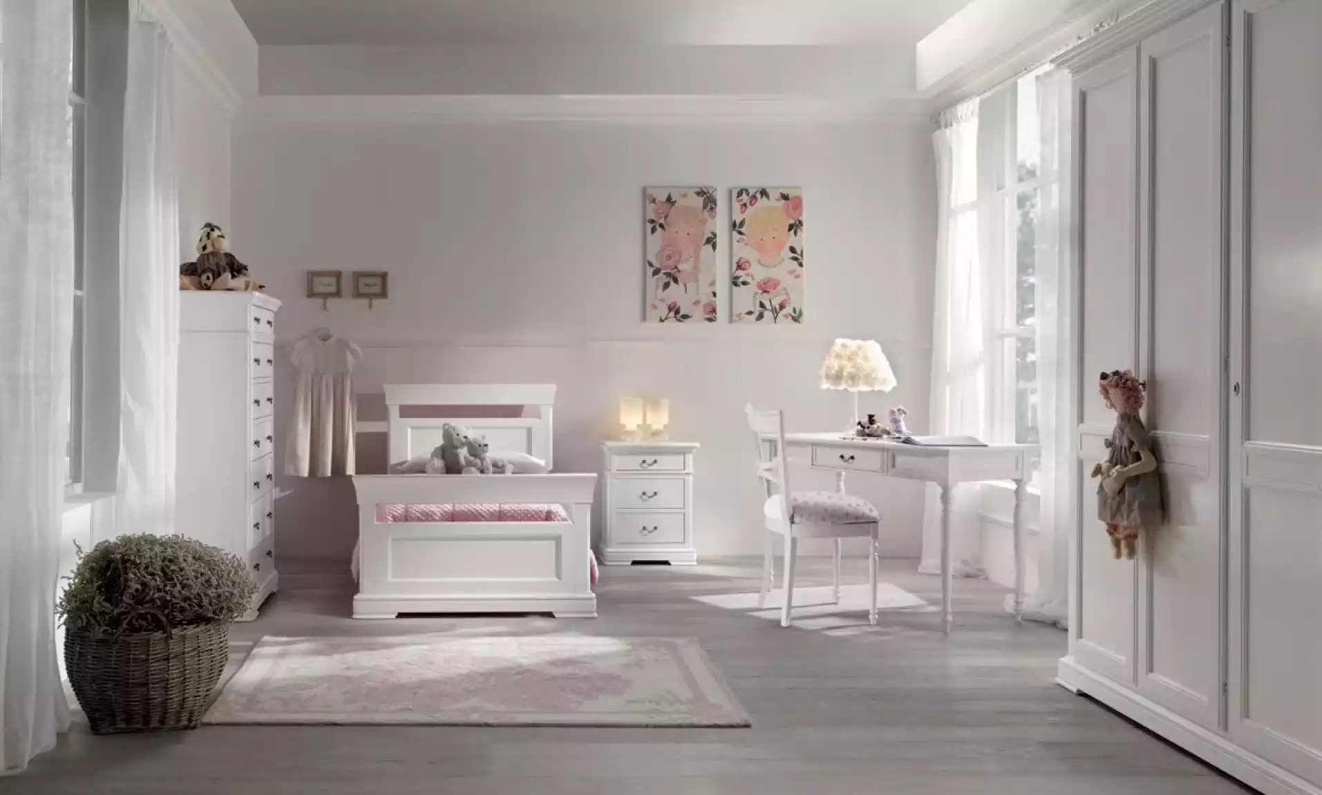 Komplettschlafzimmer Stilvolles Jugendzimmer-Set in Weiß aus hochwertigem Holz