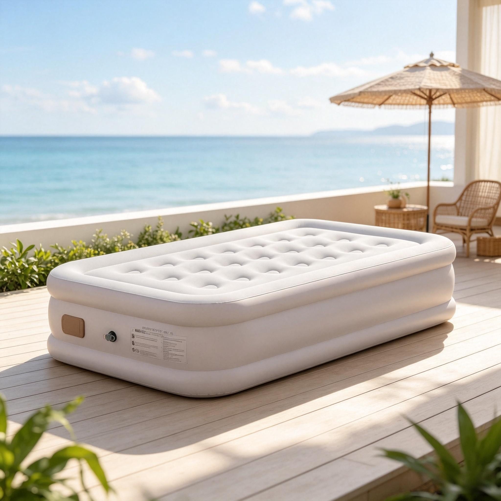 Fine Life Pro Luftbett Aufblasbare Matratze, Integrierte elektrische Pumpe, flächenflockiert, wasserdicht