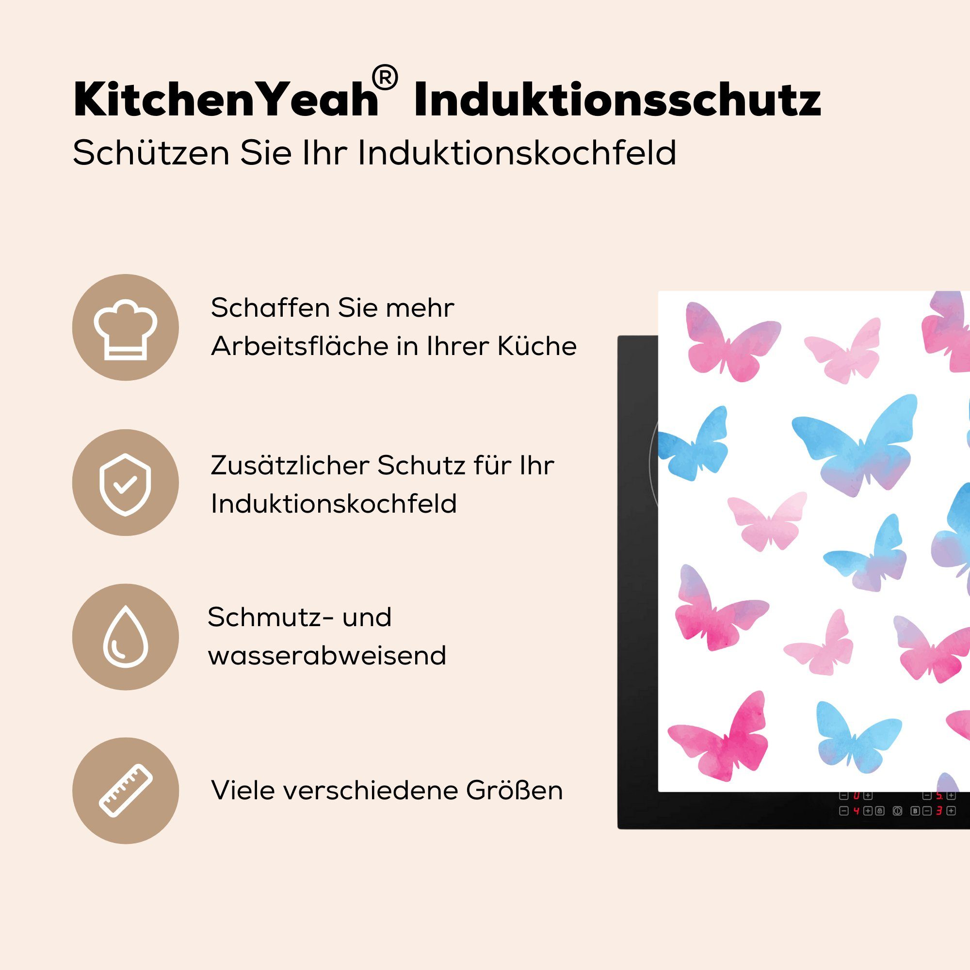 78x78 Arbeitsplatte Herdblende-/Abdeckplatte MuchoWow tlg), küche Farbe Kunst, - Ceranfeldabdeckung, cm, Vinyl, für (1 Schmetterling -