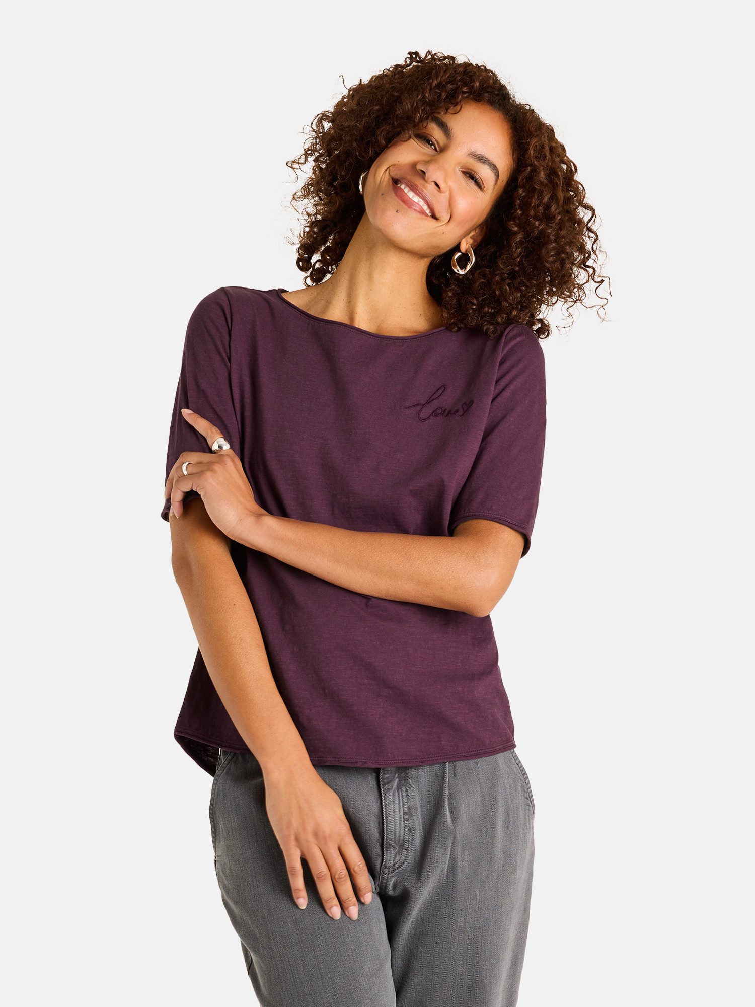 Lieblingsstück Rundhalsshirt CandiceEP mit Statement-Stickerei und im Batik-Look