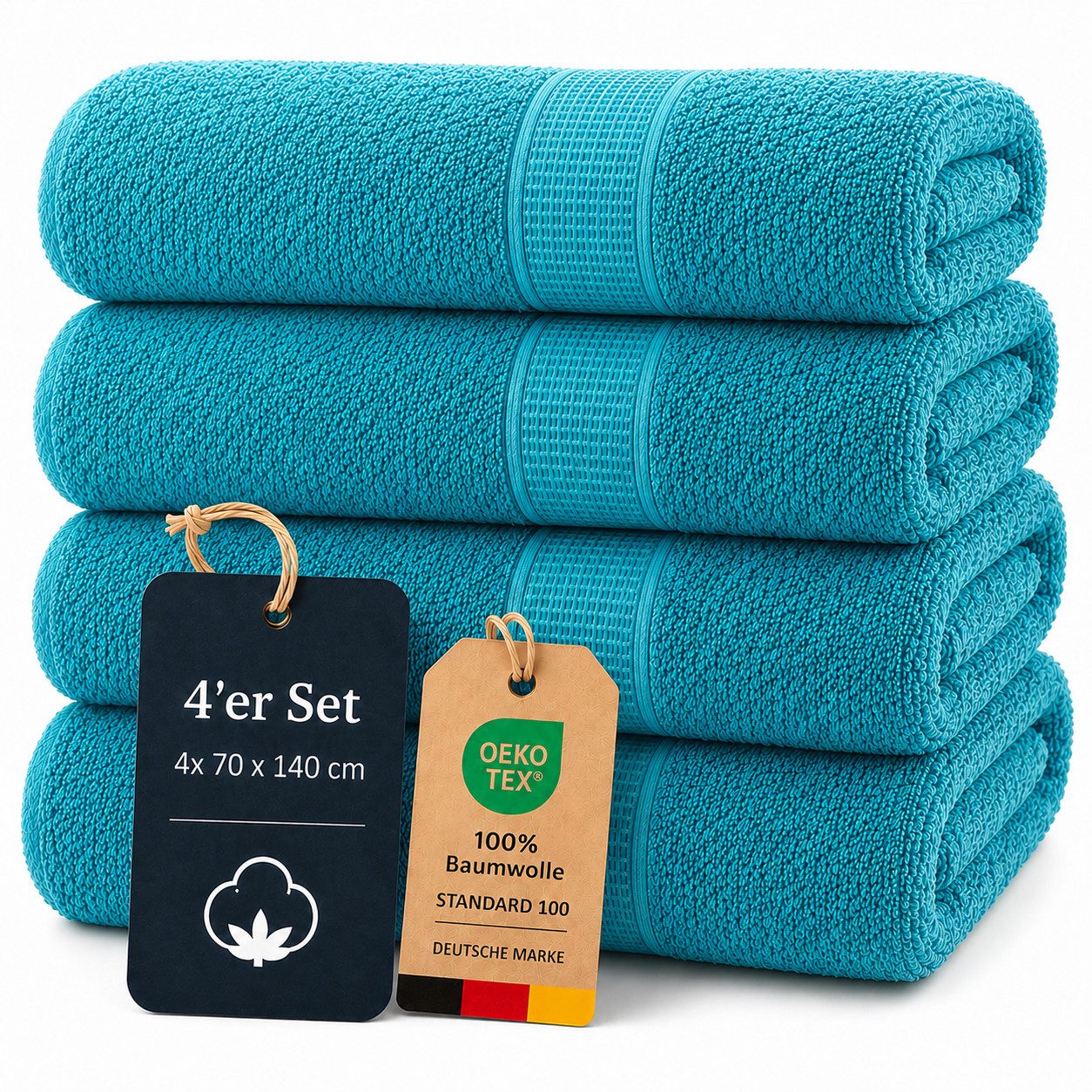 Komfortec Handtuch Set 4x Premium Badetuch Set - 70x140 cm, Frottee (4-St), 4x Handtuch-Set, 100% Baumwolle, mit Bordüre, Weich & Saugstark