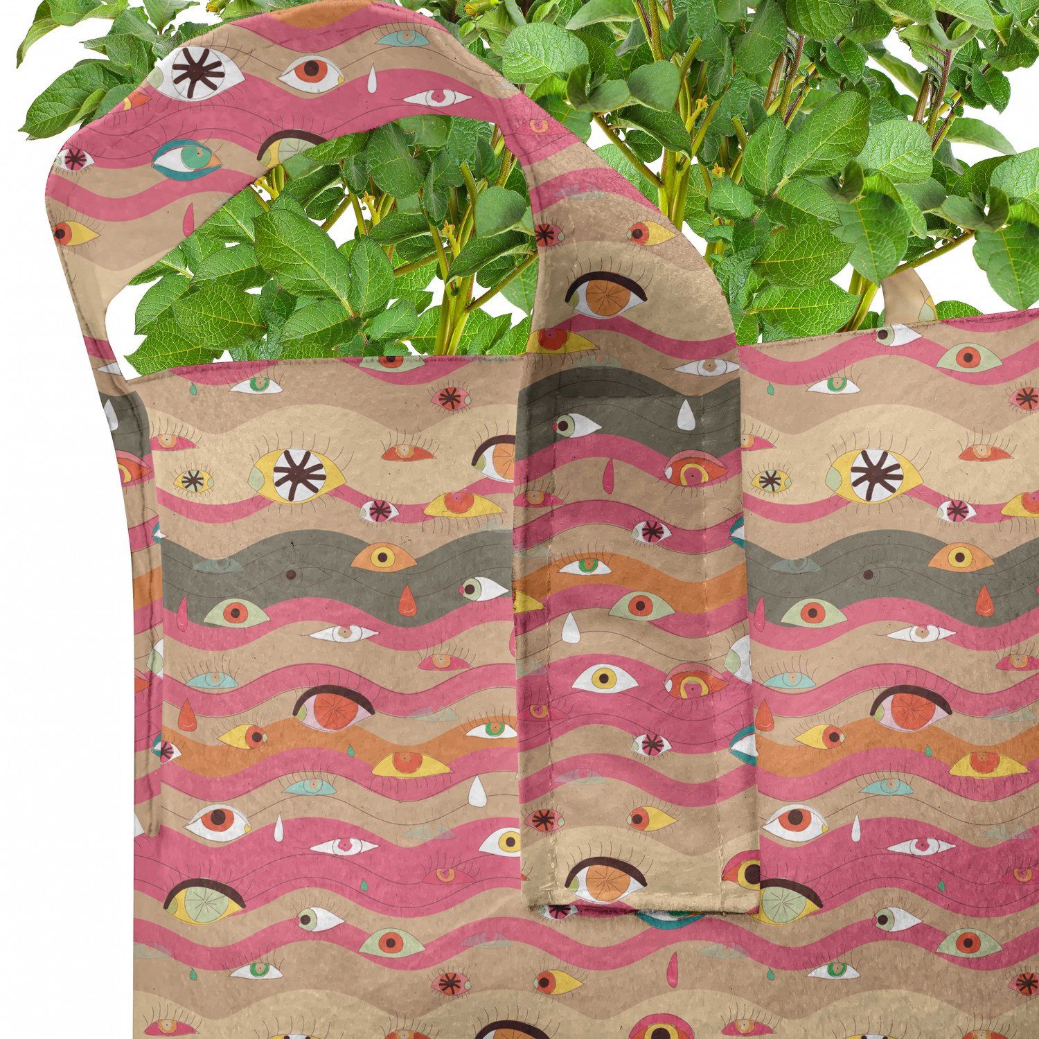 Abakuhaus Pflanzkübel hochleistungsfähig Griffen mit Pflanzen, für Stofftöpfe Groovy Linien Gewellte Hippie Auge