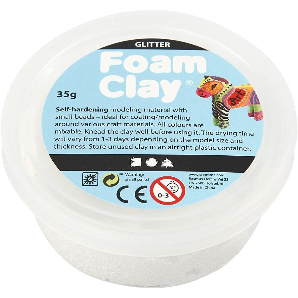creativ company Bastelnaturmaterial Foam Clay Modelliermasse, Weiß, Glitter