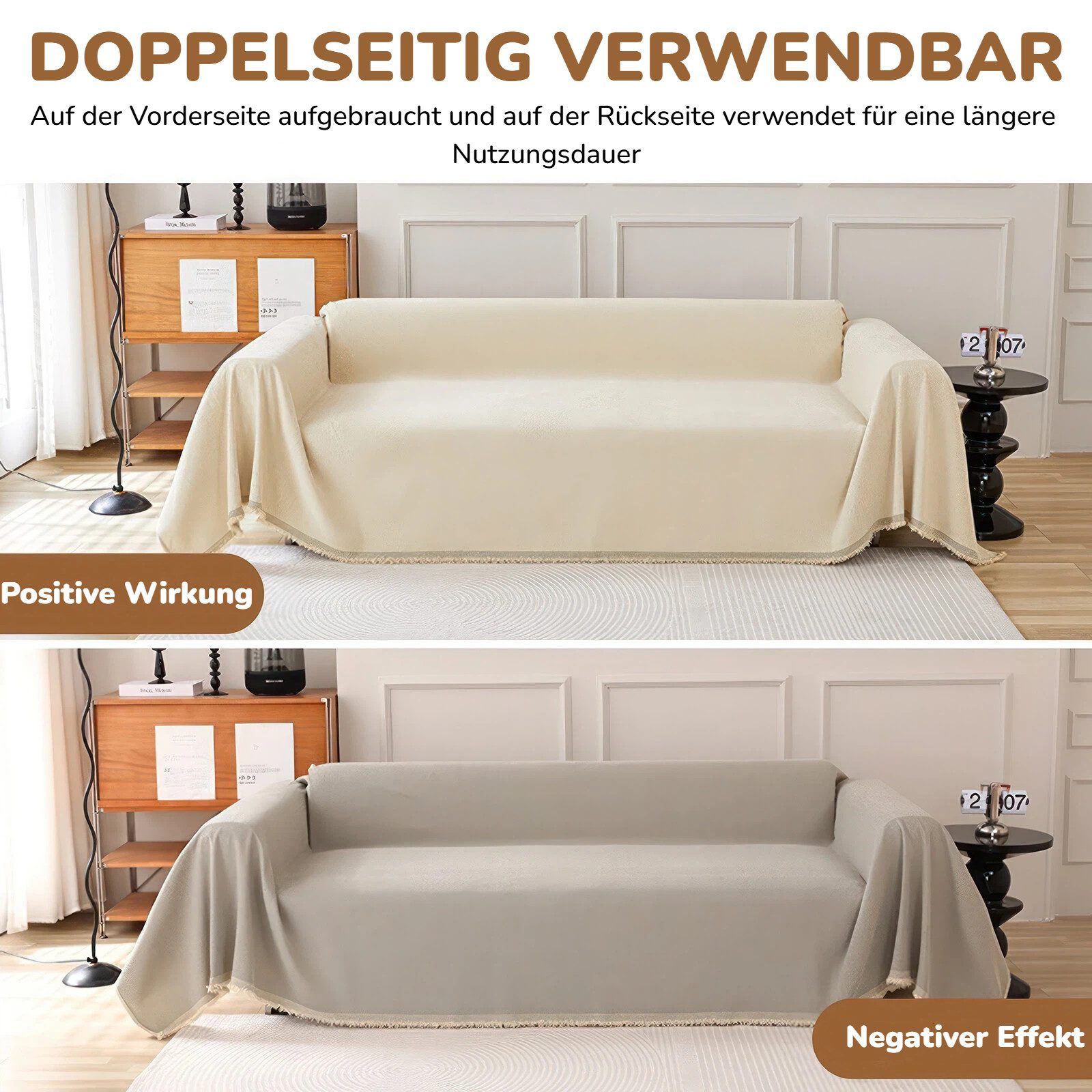 BlingBin Sofaschoner 180x300 cm Sofahusse Sofaüberwurf aus Chenille, Überwürfe für Sofas, Überwurfdecke Sofaüberwurf mit Quasten für 2- und 3-Sitzer, Beige