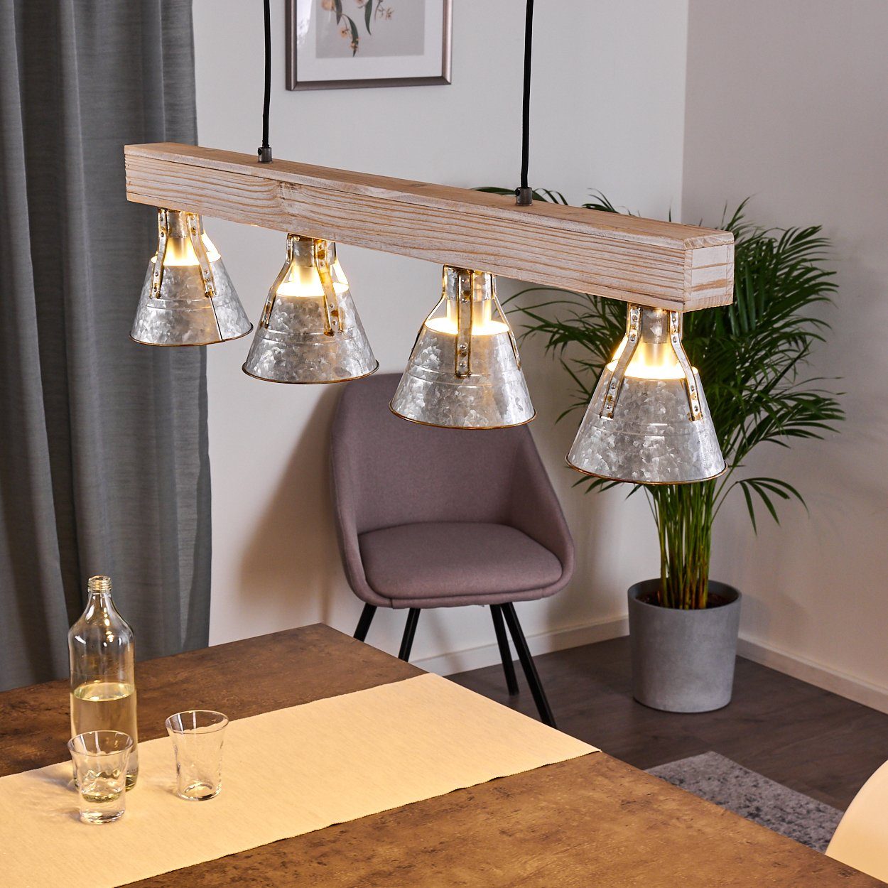 Deckenlampe Metall/Holz »Croce« in aus Retro verstellbare Design 4xE27, im hofstein ohne Zink/Gold/Natur, Leuchtmittel, Pendelleuchte