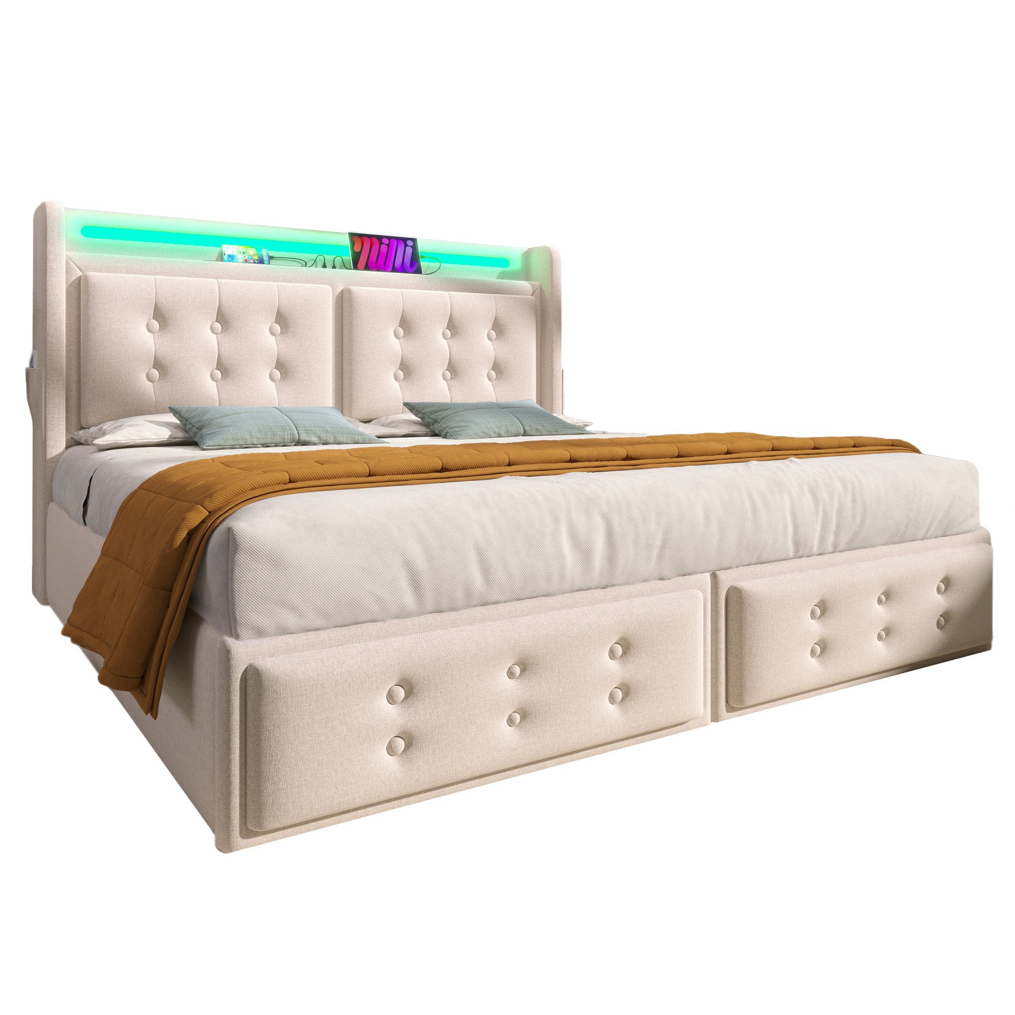 Flieks Polsterbett, LED Doppelbett 180x200cm mit günstig online kaufen
