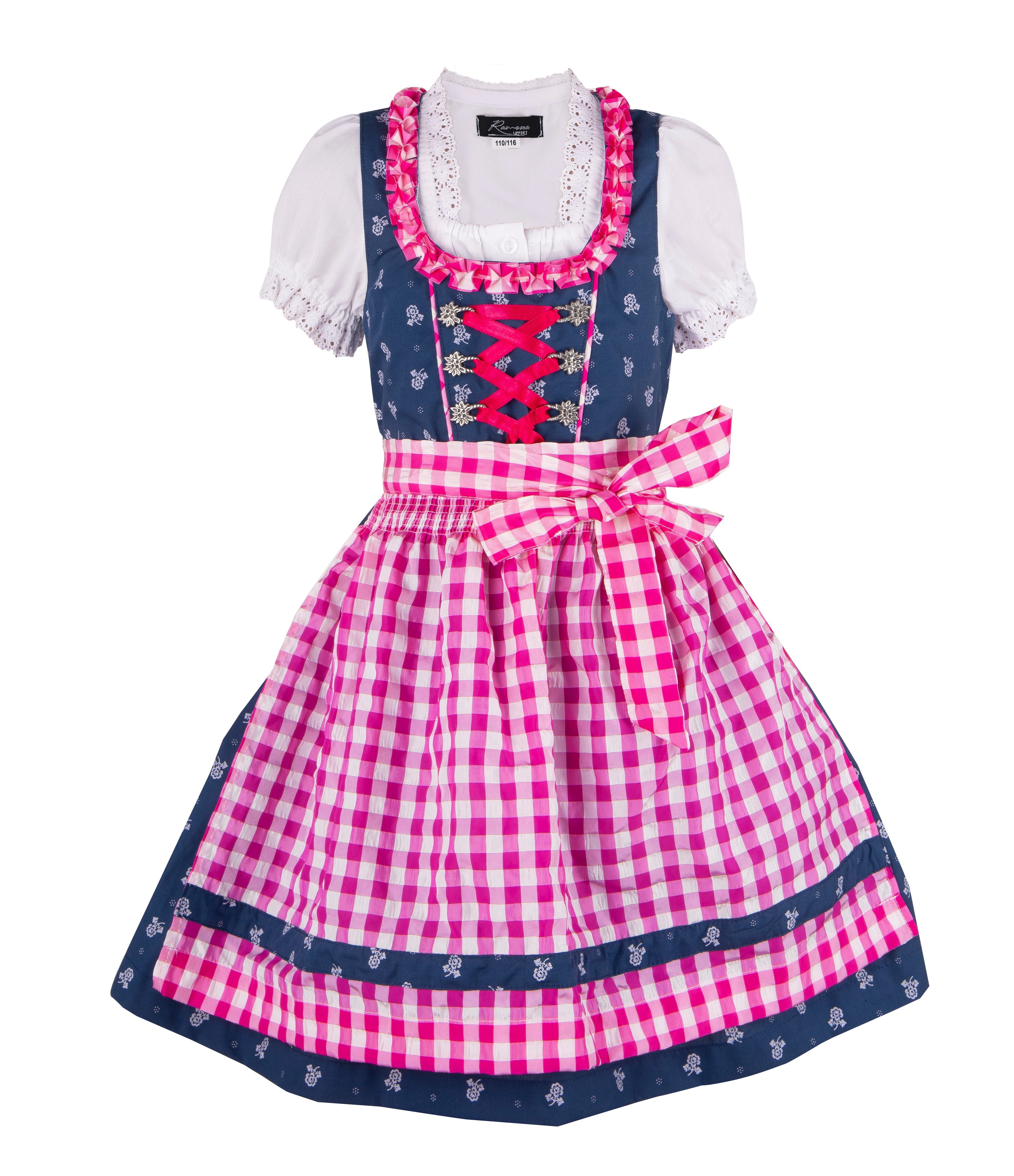 Ramona Lippert Дирндль Kinderdirndl Florence 3-tlg Trachtenkleid Kind Mädchen blau pink