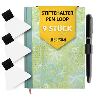 LifeDesign Notizbuch Stiftehalter, Pen-Loop 9er Set, Stifthalter, selbstklebend für alle Stiftarten & Bücher
