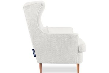 Konsimo 2-Sitzer STRALIS Sofa 2 Personen, hohe Füße, Bouclé-Stoff, mit zwei dekorativen Kissen inklusive