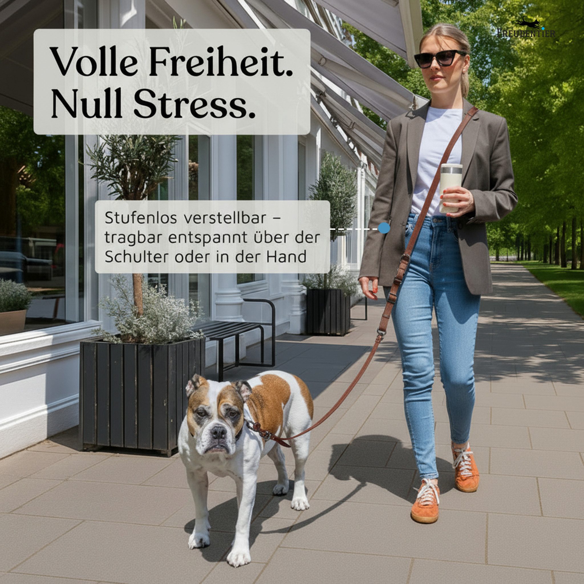 Freudentier Hundeleine Umhängeleine 3m - Freihandleine Hund - UrbanFlow