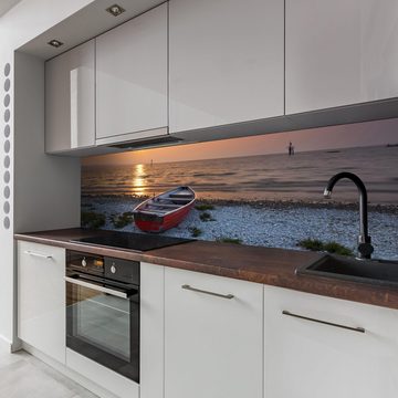 wandmotiv24 Küchenrückwand Meer mit Boot, (1-tlg), Premium Hartschaum Nischenrückwand in versch. Größen
