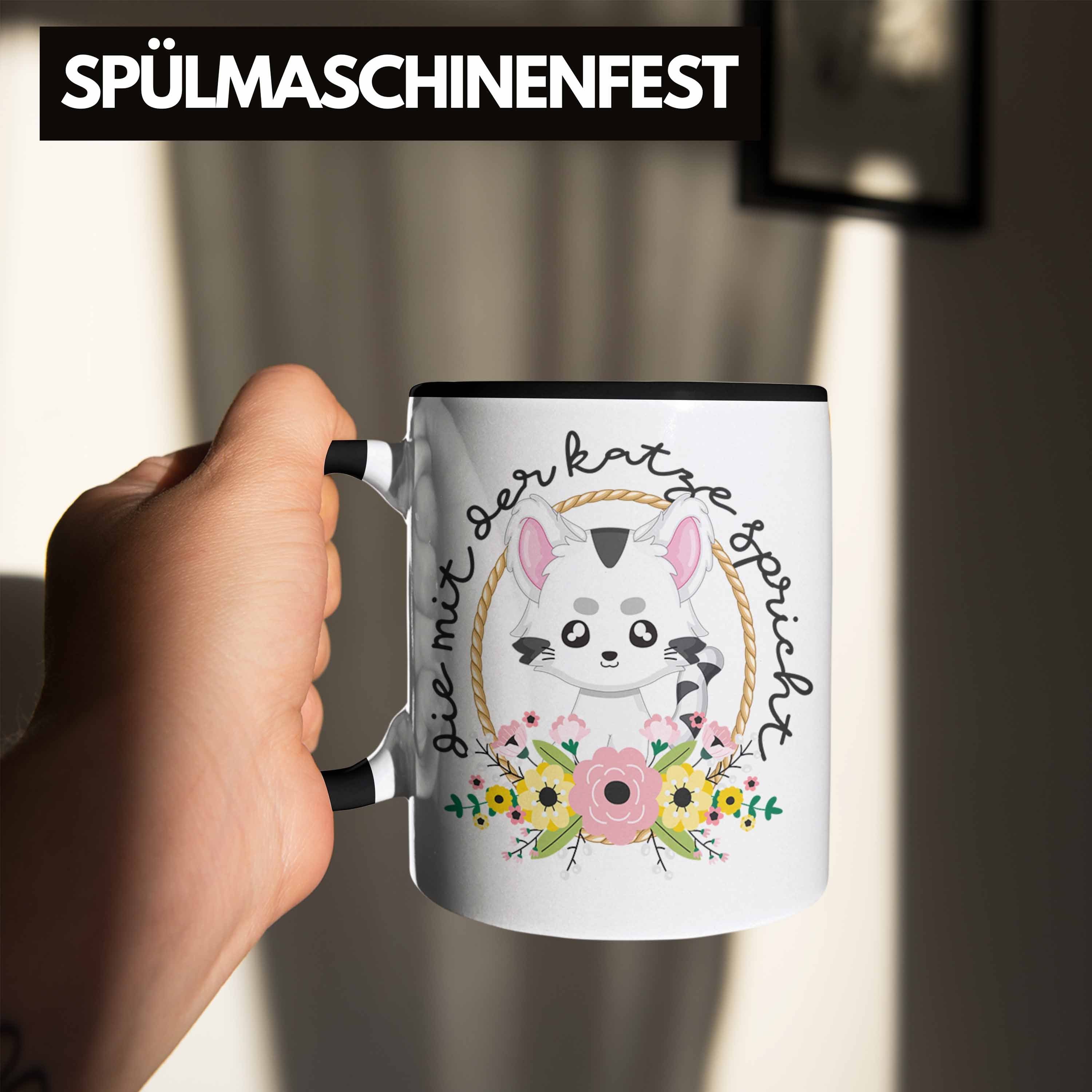 Trendation Geschenk Tasse Schwarz Katz Der Mit Die Trendation Katzen-Mama Spricht Katze Tasse -