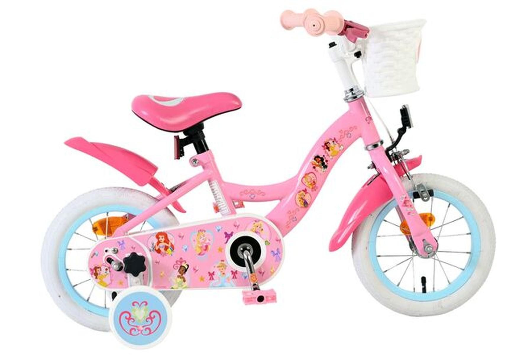 Volare Kinderfahrrad Magic Royals Mädchen 12 Zoll Rosa mit Korb und Stützrädern, Kinderfahrrad, Mädchenfahrrad, Märchenmotiv, Fahrradkorb, rosa