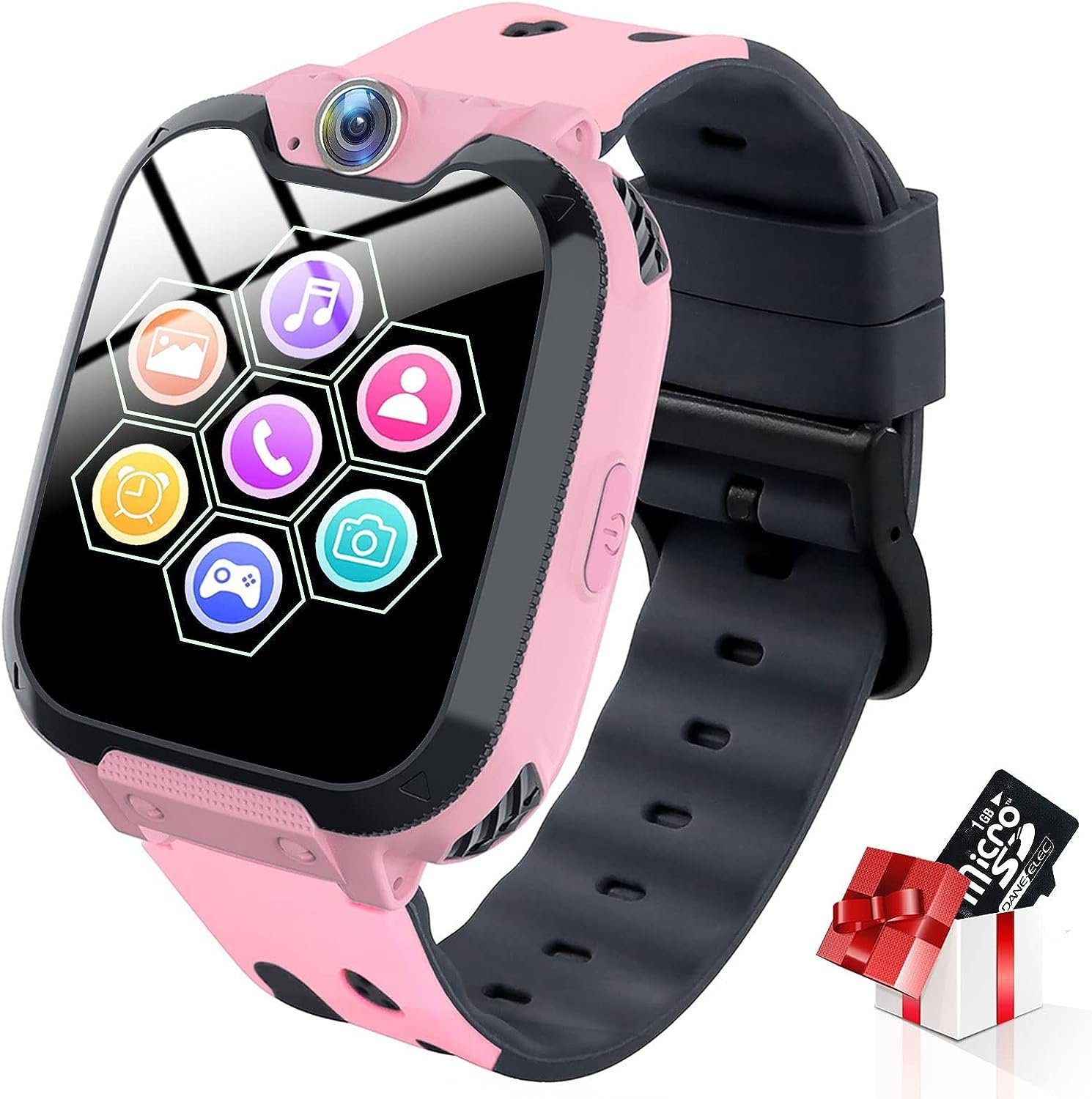 Telefon Spielen 7 Zoll), (1,55 Kamera GB für Spiele Lernen SD spannende Micro 1 Kinder 3-12 Kinder, PTHTECHUS Enthalten und Spiel 7 Spiel-Smartwatch: Smartwatch Jahre, Uhr in