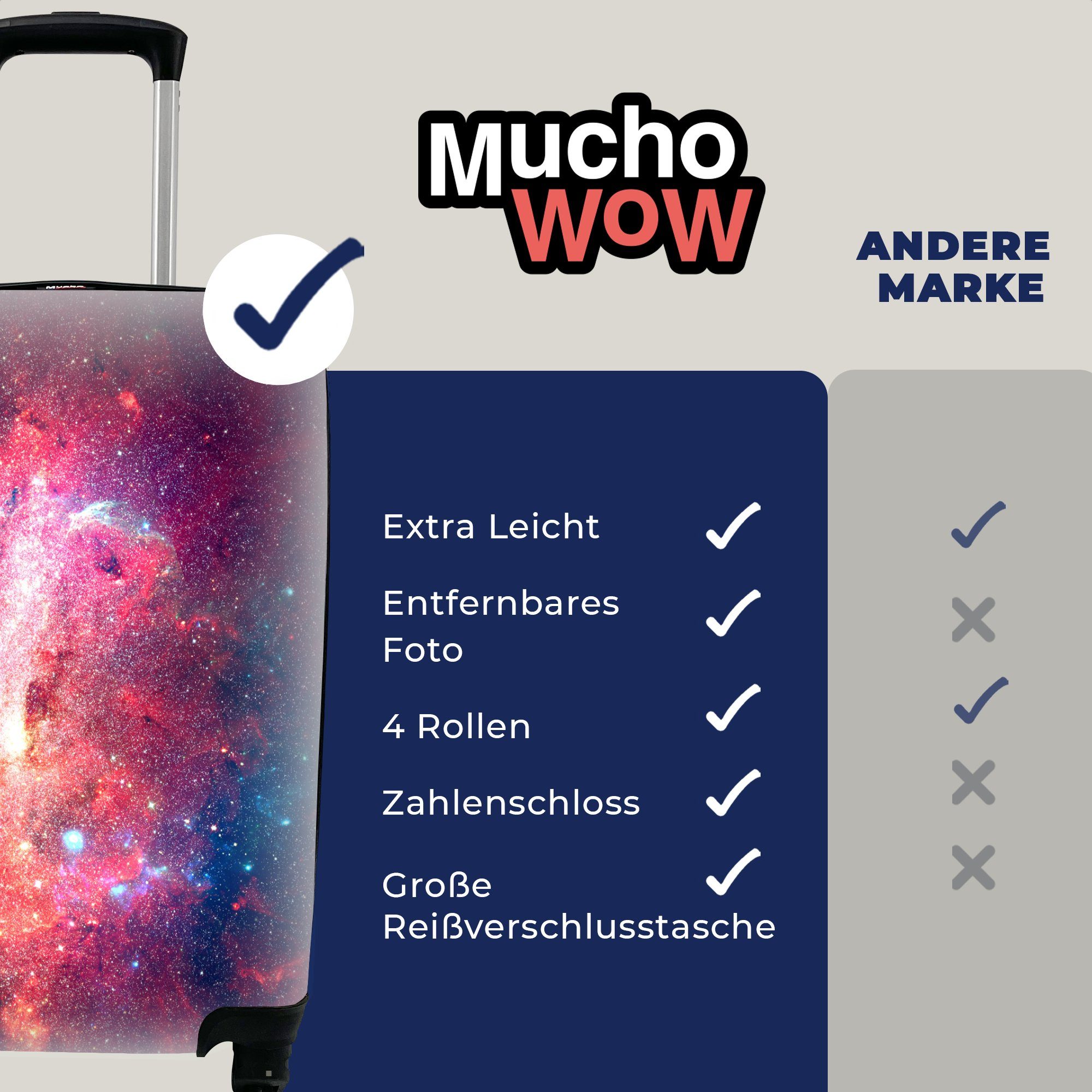 Reisekoffer Sterne Reisetasche Handgepäck für Trolley, 4 Ferien, Rot, Handgepäckkoffer MuchoWow - - rollen, Rollen, mit Weltraum