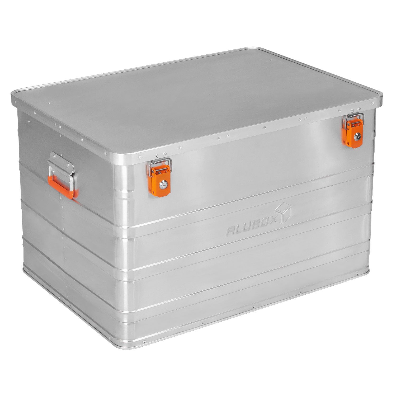 ALUBOX Aufbewahrungsbox Alukiste Transportbox abschließbar mit Deckel (184 Liter), Fangbänder am Deckel - inklusive Zylinderschlösser