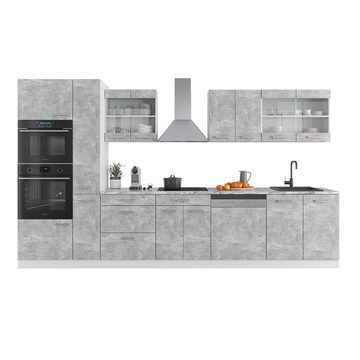 Vicco Küchenzeile R-Line, Beton/Weiß, Mit Arbeitsplatten
