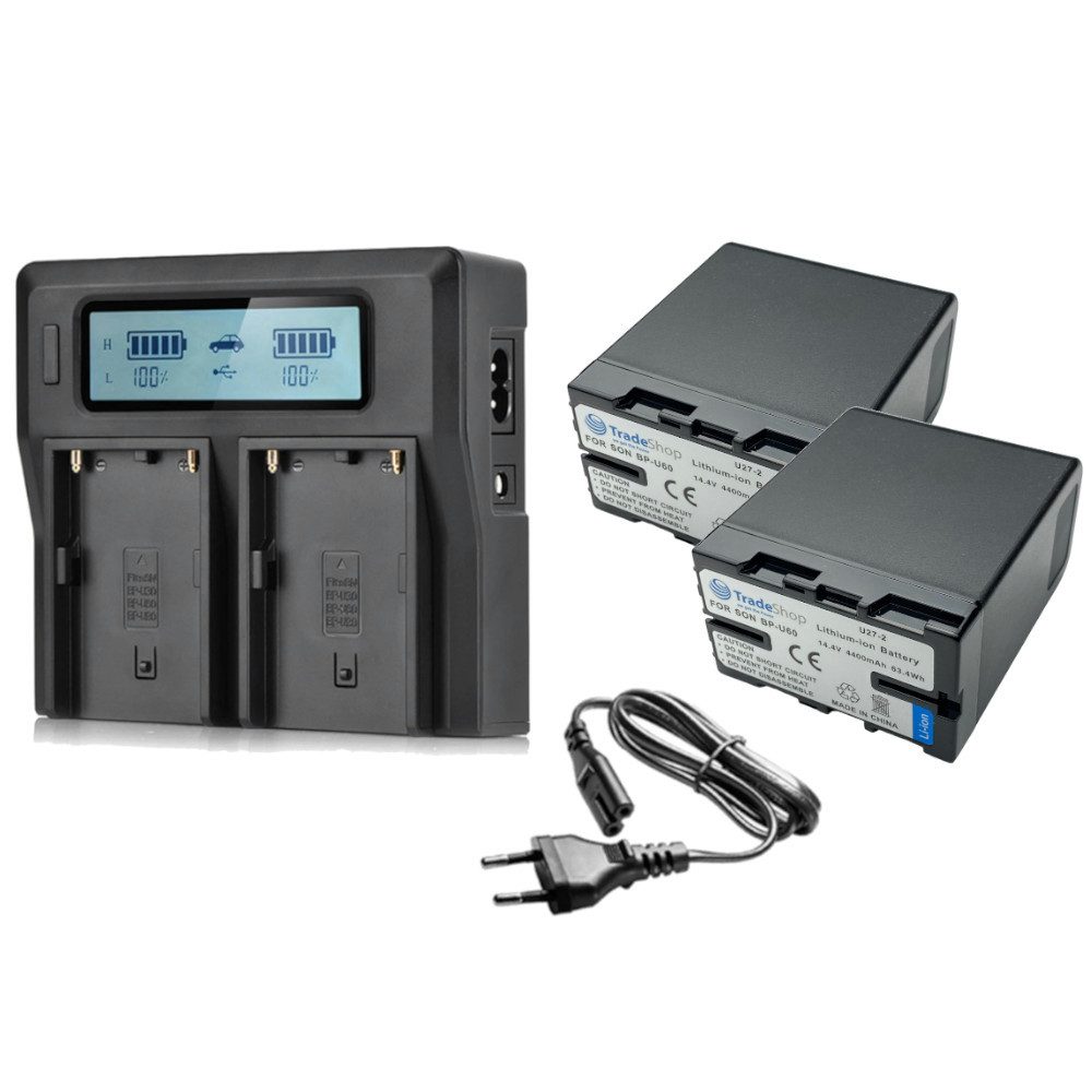 Trade-Shop Dual LCD USB Ladegerät + 2x Kamera-Akku (3 St), Passend für Sony PMW-280, PHU-120K, PMW-300, PXU-MS240, PXW-FS5