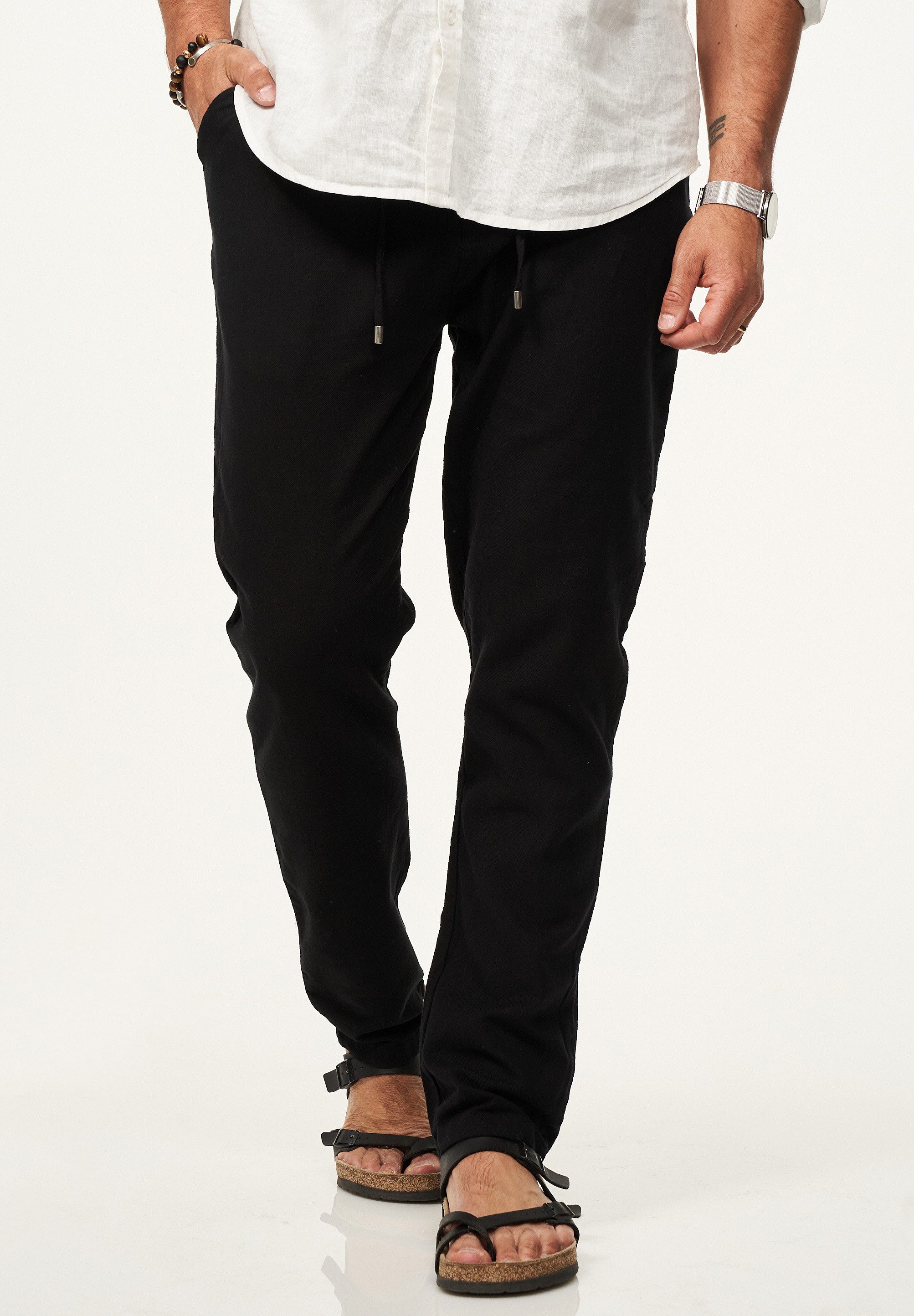 behype Leinenhose im Chinohosen Stil mit Gummibund & Kordel Herren luftige günstig online kaufen