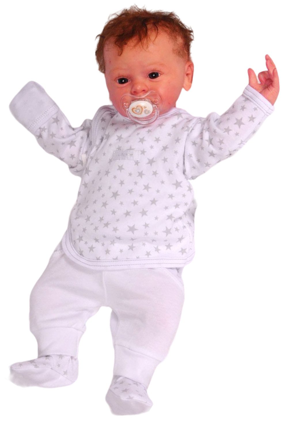 Langarmshirt & Hose Baby Set Wickelhemdchen und Schlupfhose in Weiß mit Sternen