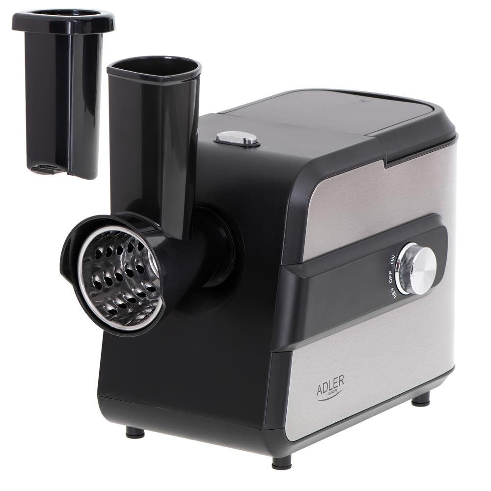 ADLER EUROPE Fleischwolf AD 4813, 2000 W, elektrisch, Wurstfüller, Kebbe Aufsatz, Edelstahl, silber, schwarz