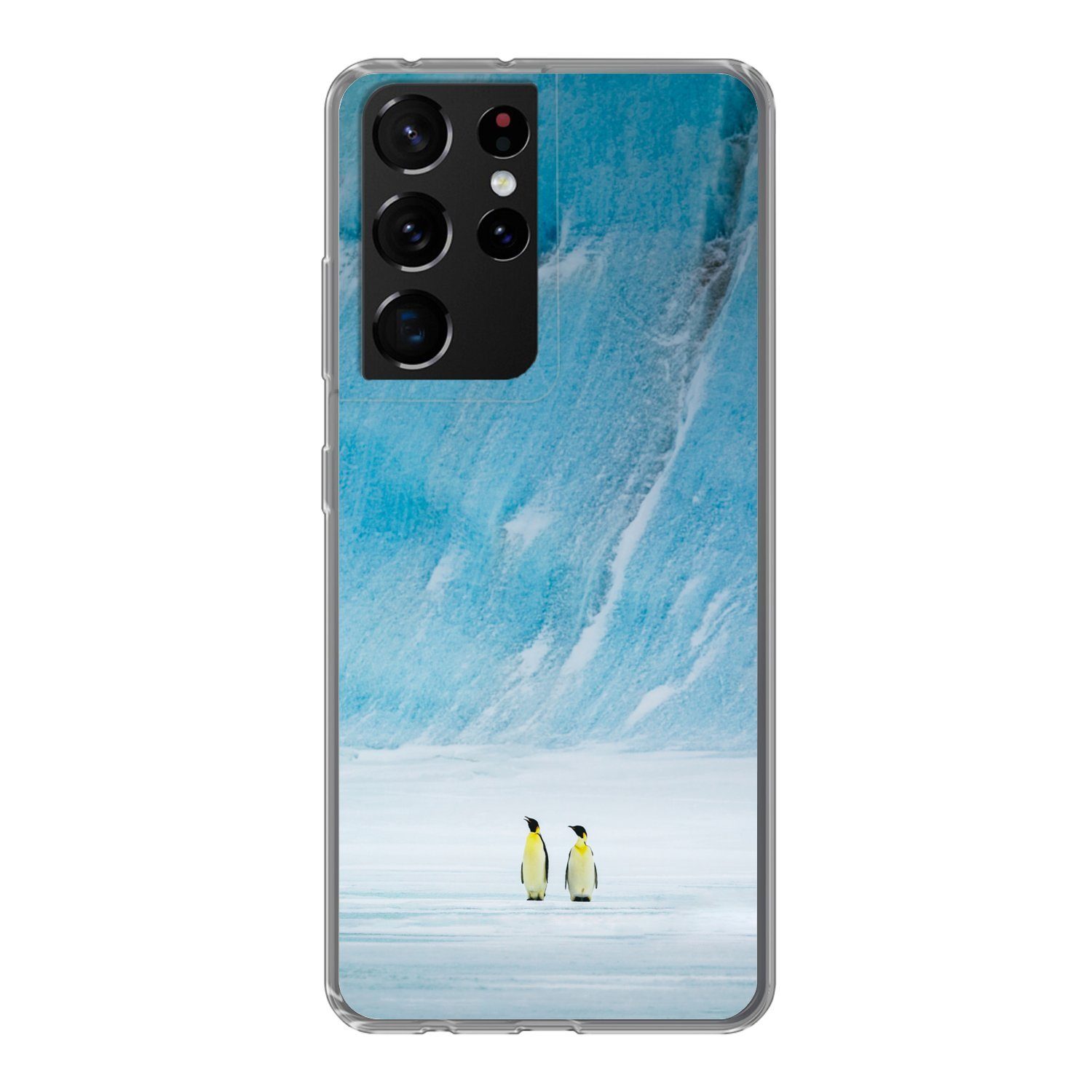 MuchoWow Handyhülle Zwei Kaiserpinguine vor einem Eisberg, Phone Case, Handyhülle Samsung Galaxy S21 Ultra, Silikon, Schutzhülle