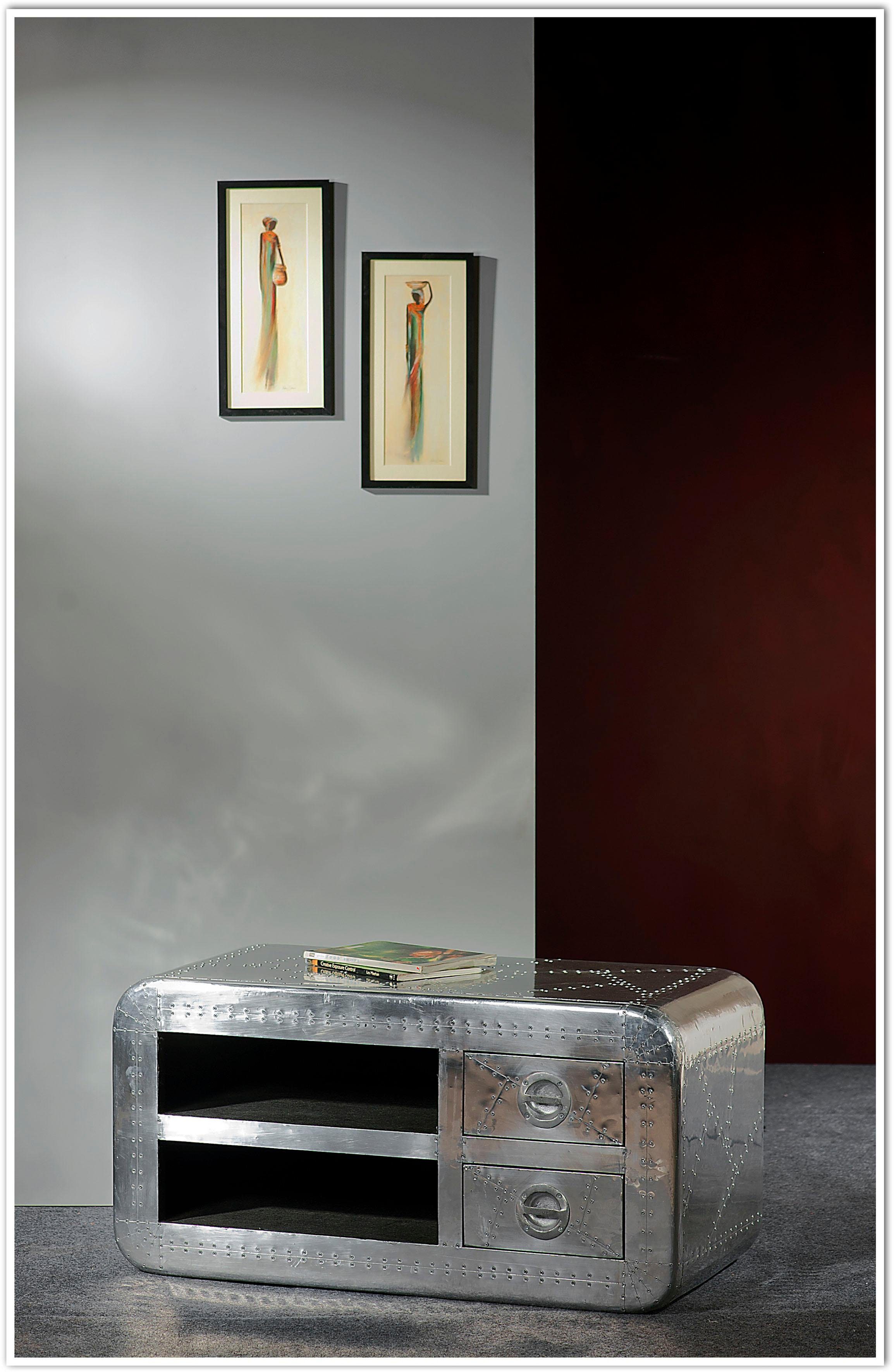 SIT Lowboard Kommode Airman Mangoholz + MDF mit Alu‑Beschlägen & Zierschrauben, Futuristisches Factory‑Design mit hochwertiger Alu‑Optik