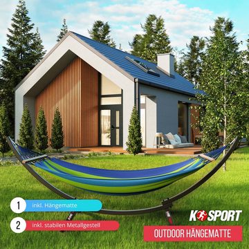 K-SPORT Hängematte Großes Outdoor-Hängemattenbett bis 150 kg belastbar (Gartenschaukel für den Außenbereich bei warmen Sommertagen, I mit robustem Standrahmen I)