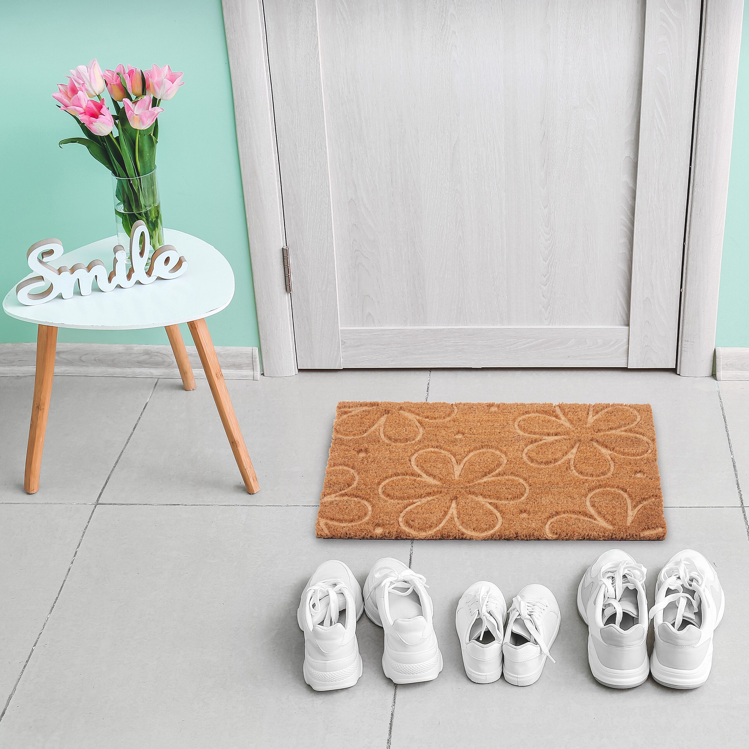 relaxdays Fußmatte Kokos Fußmatte Blüten, rechteckig, günstig online kaufen