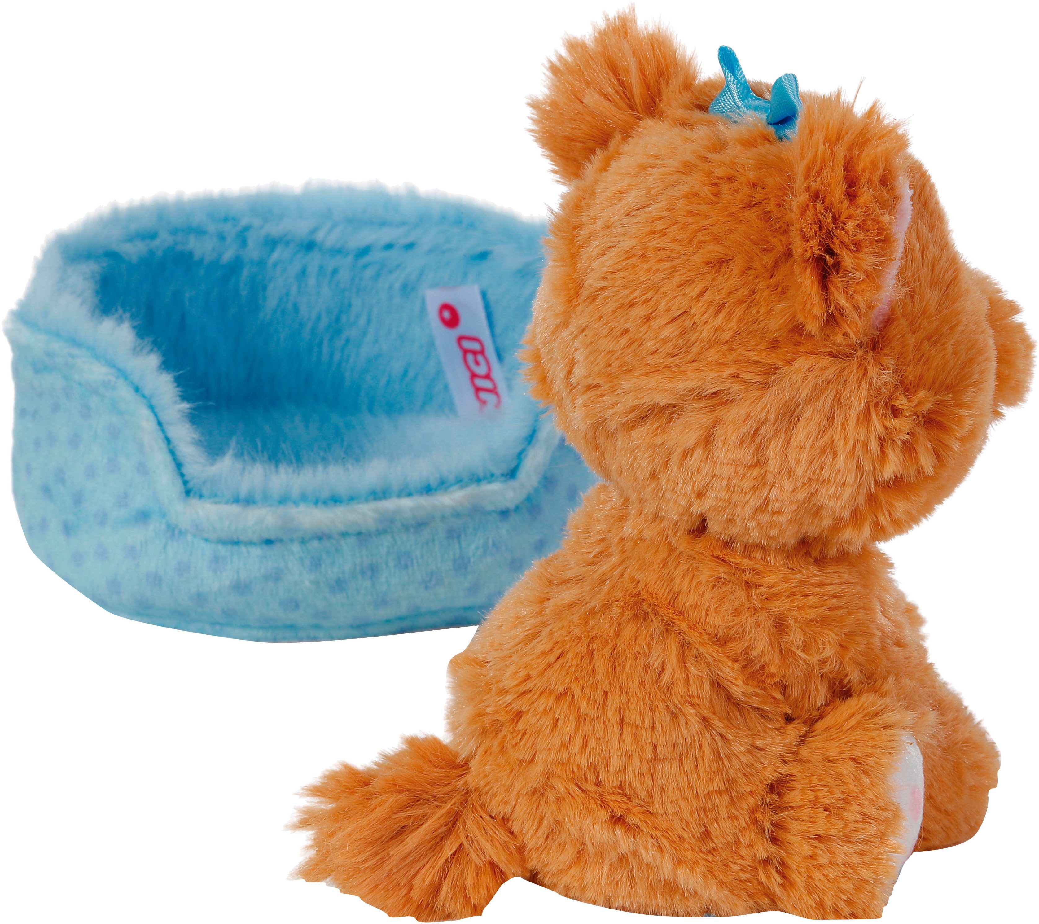 Nici Kuscheltier Little Paws, Hund Yorkshire, 12 cm, im Körbchen blau