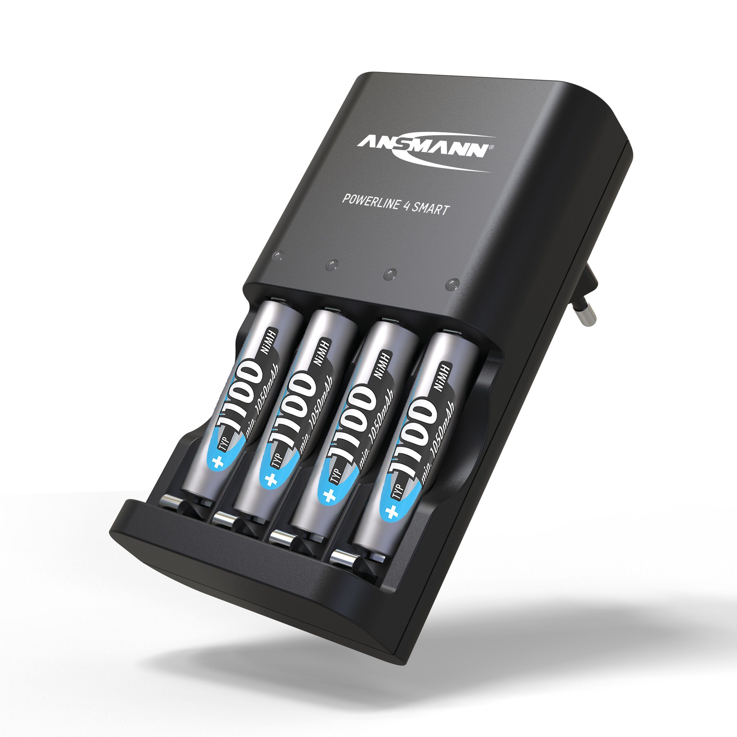 ANSMANN AG Akku Ladegerät für 1-4 AA und AAA Akkus inkl. 4x NiMH AAA 1100 Akkus Universal-Ladegerät