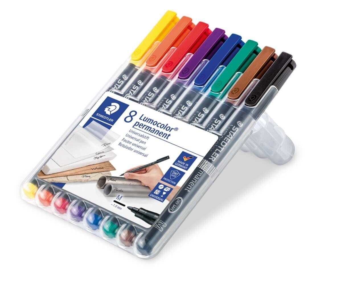 STAEDTLER Folienstift Folienstift Lumocolor M permanent sortiert und wasserfest Box 8St 317 farbig WP8, wisch