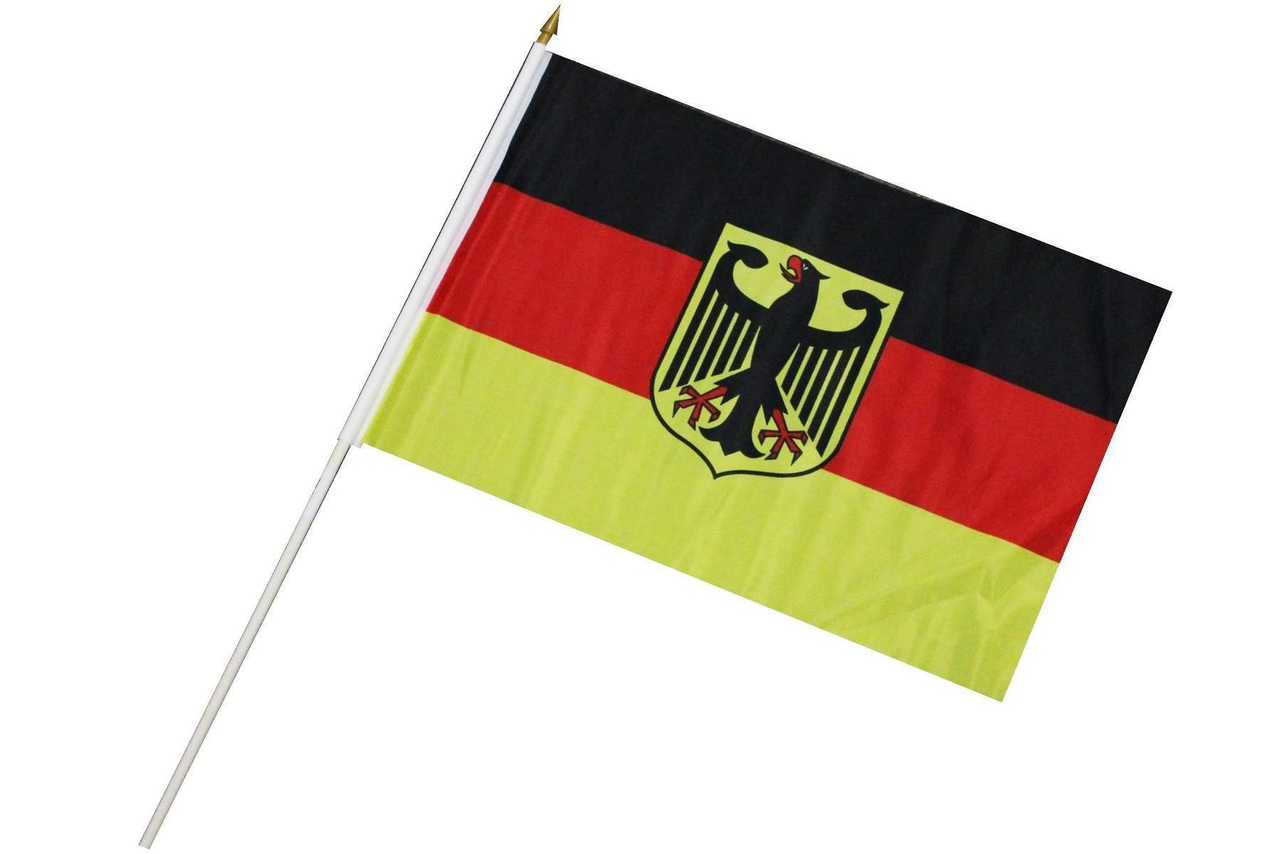 ELLUG Flagge Fahne Flagge 30 x 45cm mit Holzstab Höhe 60cm Handfahne Stockflagge Banner Fan Deutschland mit Adler | Fahnen
