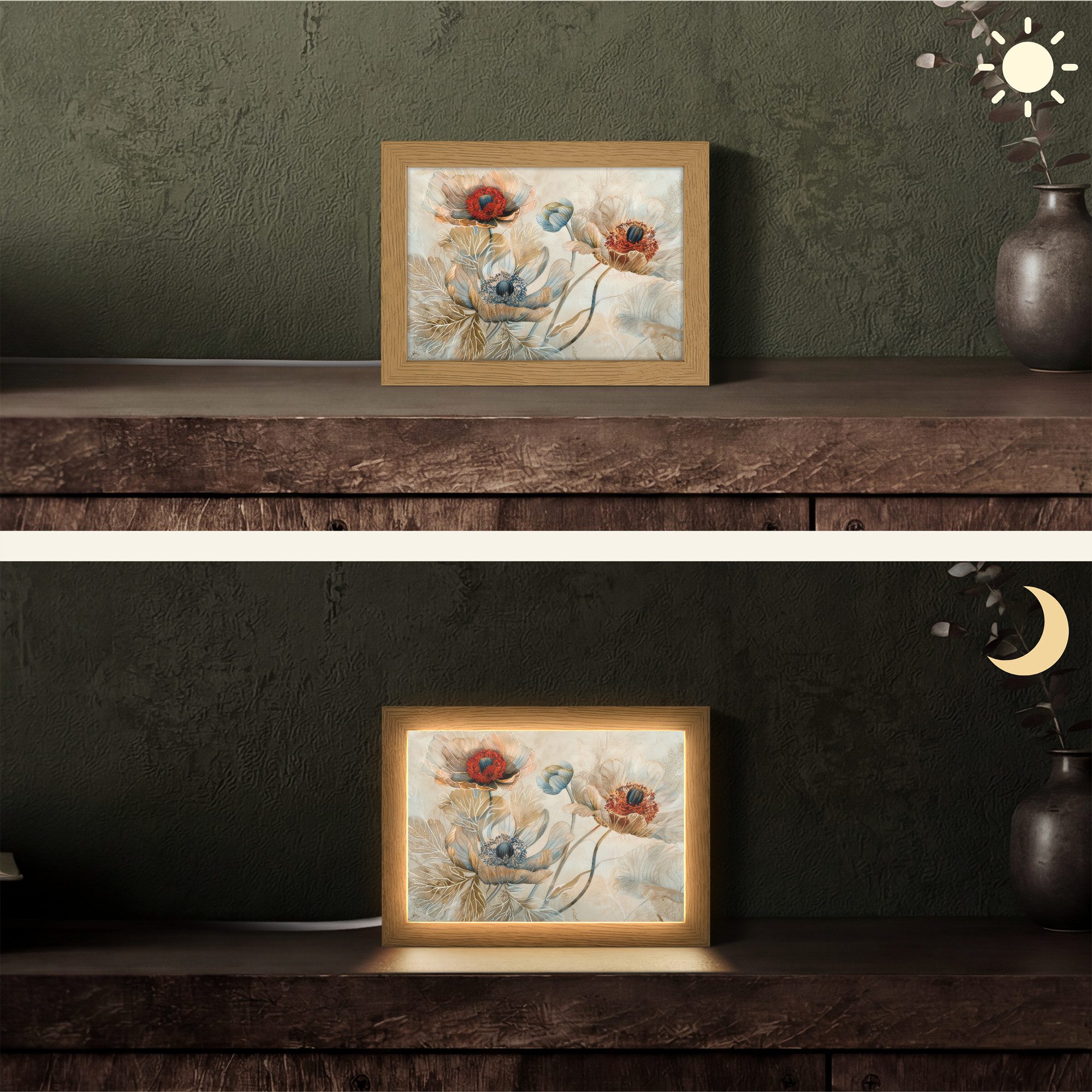 OnlyWow Tischleuchte Blumen - Beige - Modern - Illustration, Dimmbar, Farbwechsel, LED, Warmweiß, Kaltweiß, Neutralweiß Einstellbar, Tischlampe, Schreibtischlampe, Desk, Dimmbar, mit Kabel, LED