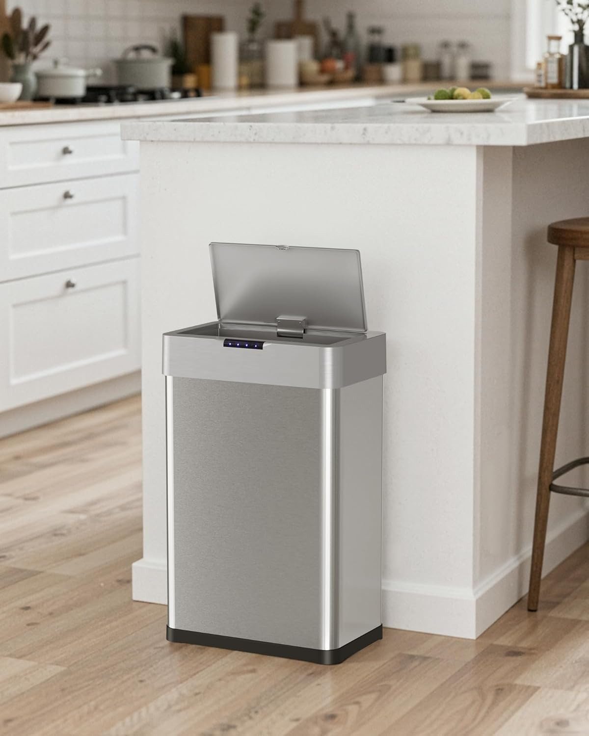 TLGREEN Mülleimer mit Sensor,automatischer Abfalleimer 50/60 L, mit Klemmring für Müllbeutel,Softclose-Deckel, Stahl