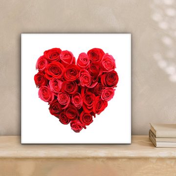 OneMillionCanvasses® Leinwandbild Rosen - Rot - Herz, (1 St), Leinwand Bilder für Wohnzimmer Schlafzimmer, 20x20 cm
