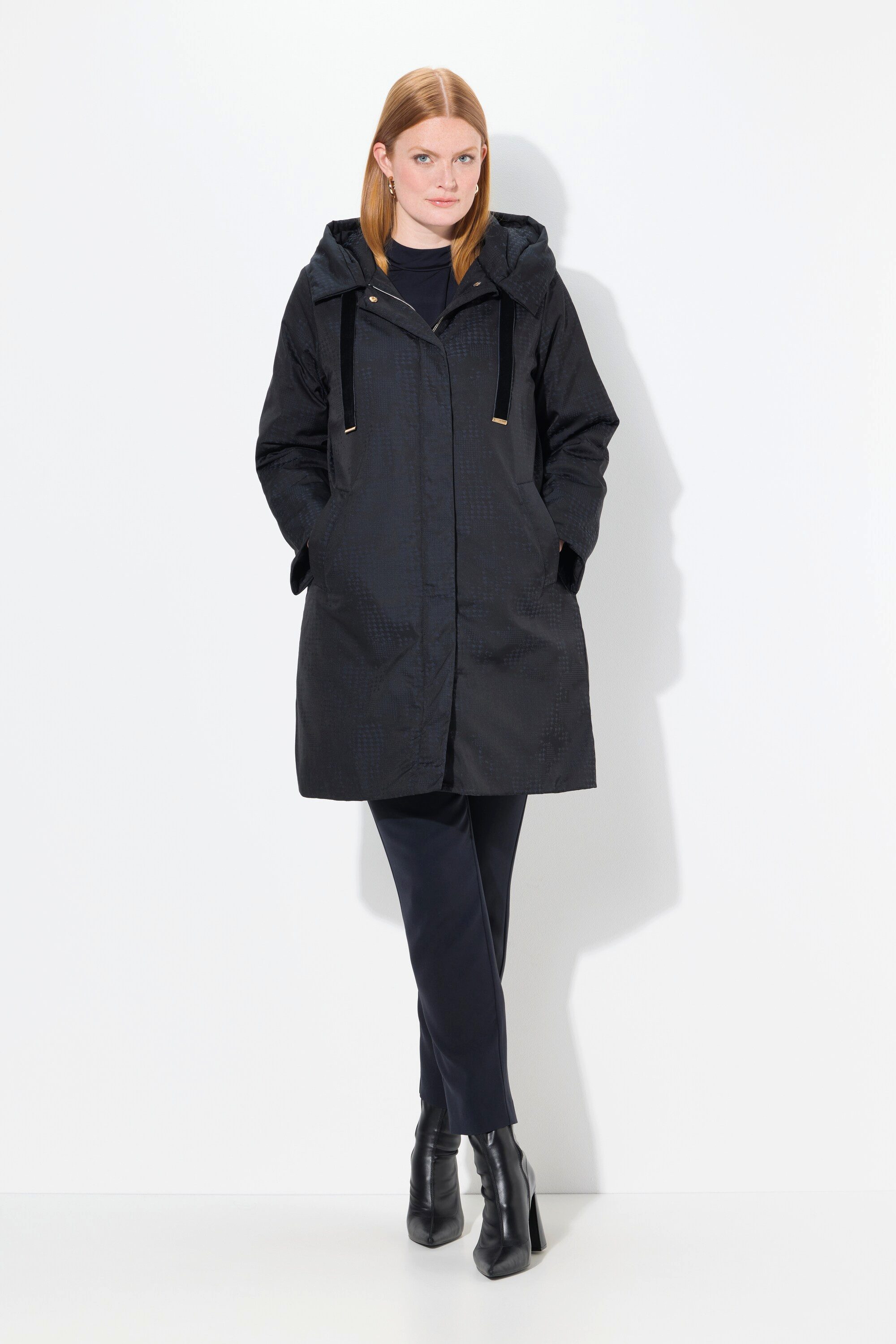 Wintermantel Steppmantel Hahnentritt Kapuze 2-Wege-Zipper