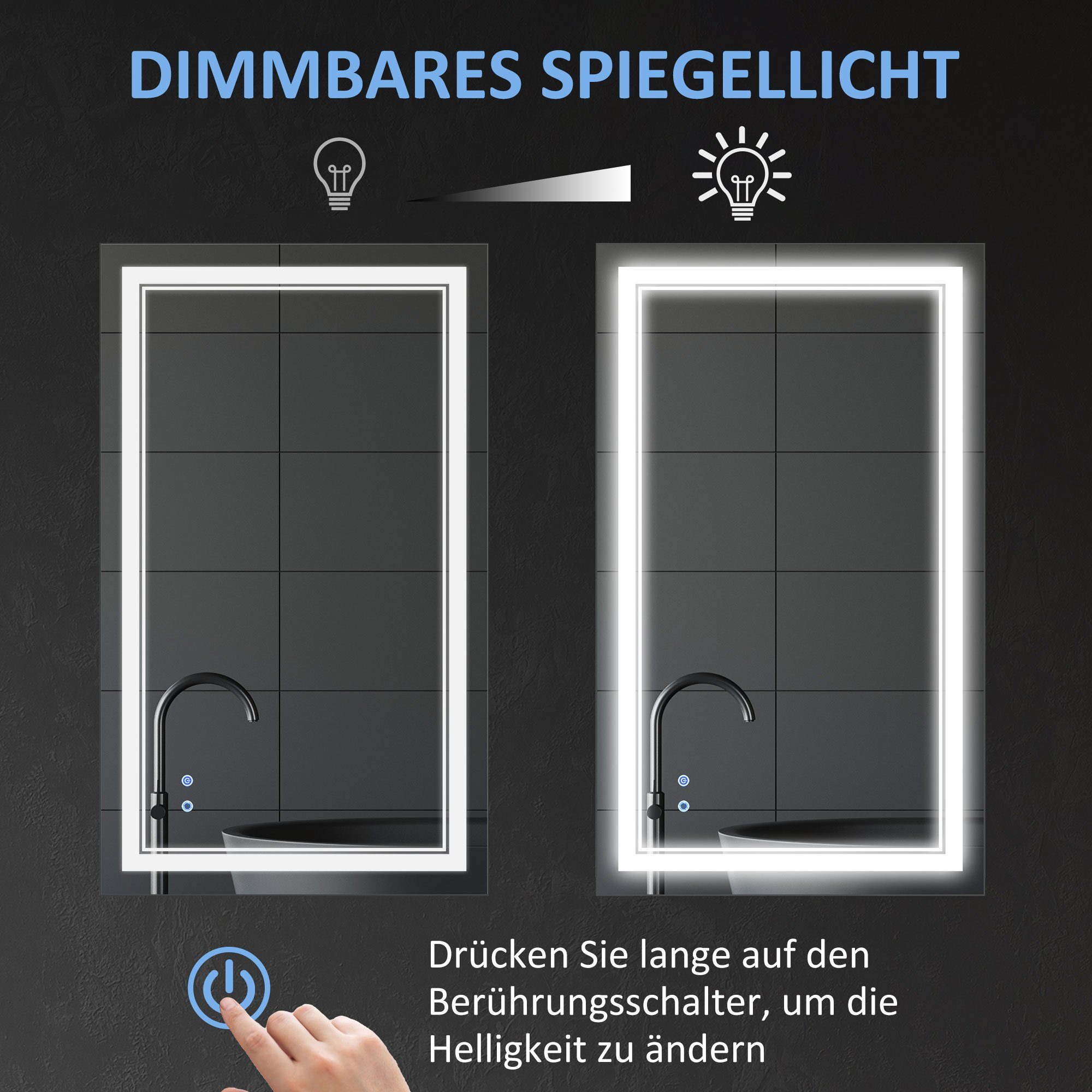 Kleankin Badspiegel Wandspiegel (Badezimmerspiegel, 1-St., 3.2 x BxLxH: LED-Spiegel), cm 100 x 60