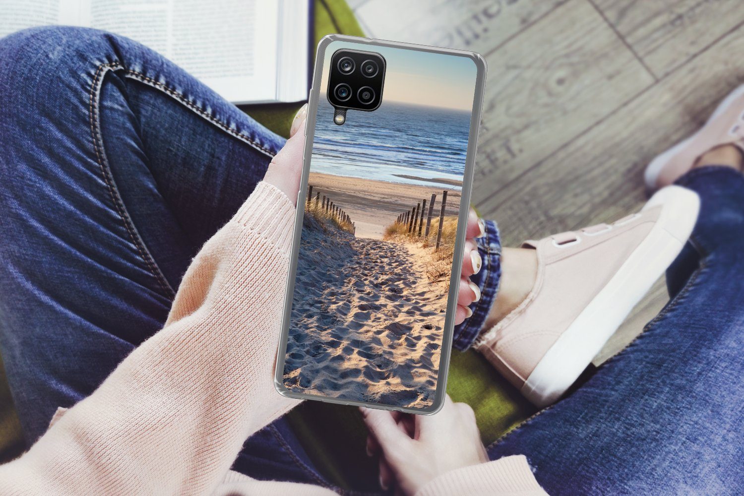 MuchoWow Handyhülle für Samsung Galaxy A12 Strand - Meer - Niederlande - Dünen - Sonne, Smartphone-Bumper, Print, Handy Schutzhülle Dünn