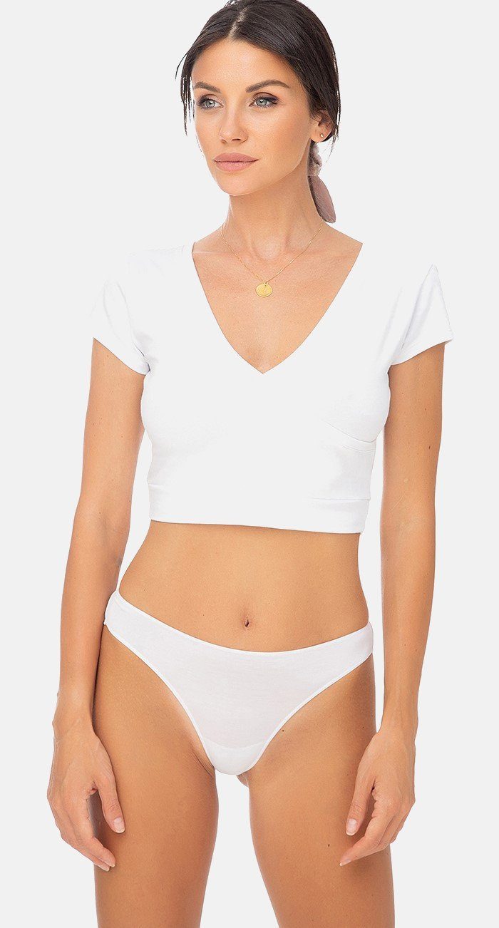 Evoni Crop-Top Damen Crop Top Kurzarmshirt Baumwolle Bauchfrei