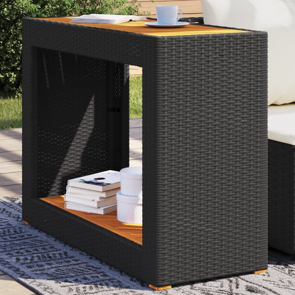 vidaXL Gartentisch Garten-Beistelltisch mit Holzplatte Schwarz Poly Rattan (1-St)